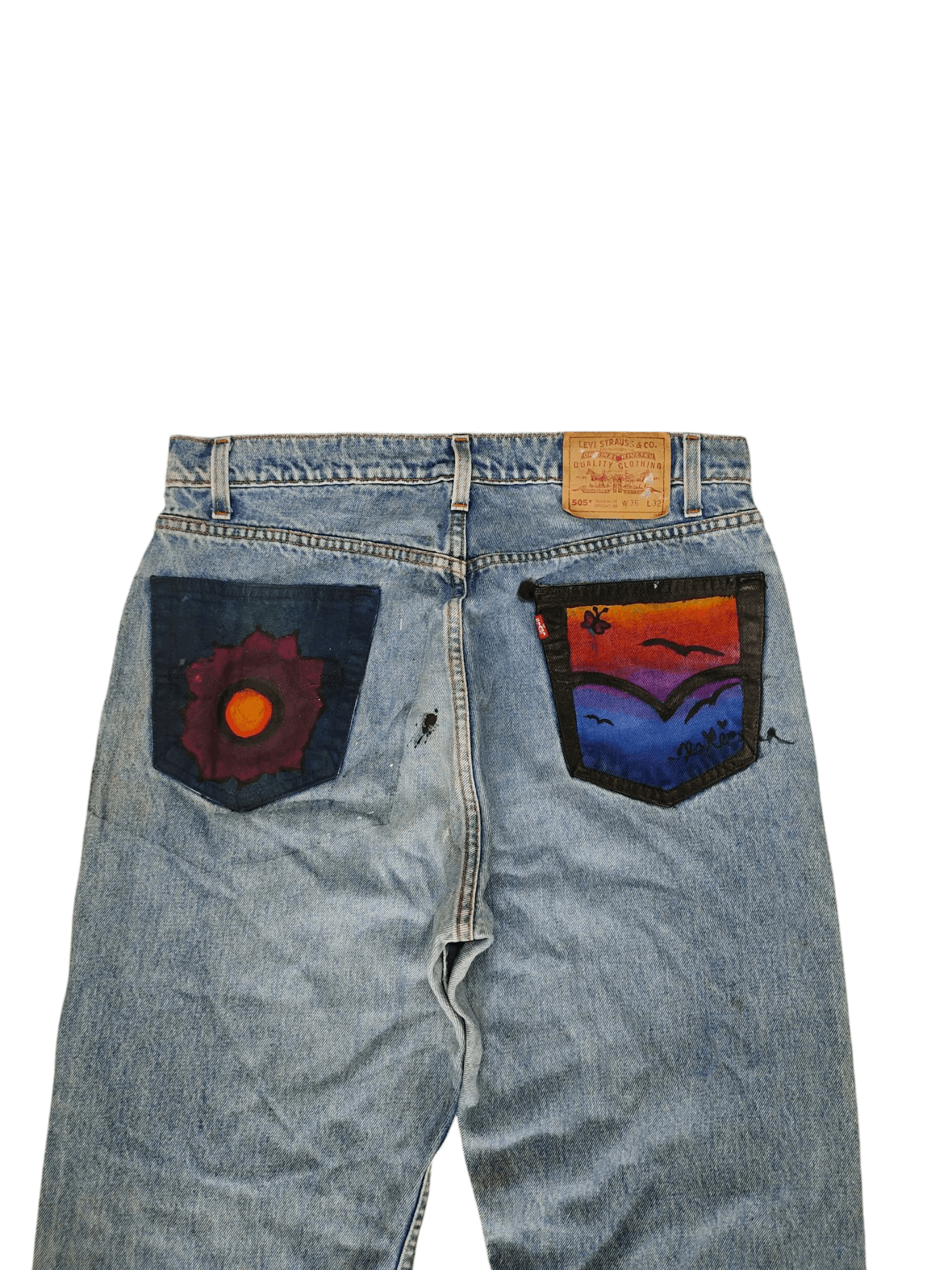 Levi's Vintage 90s Levis 505 Hand Painted Pocket Denim Jeans Size US 34 / EU 50 - 3 Thumbnail