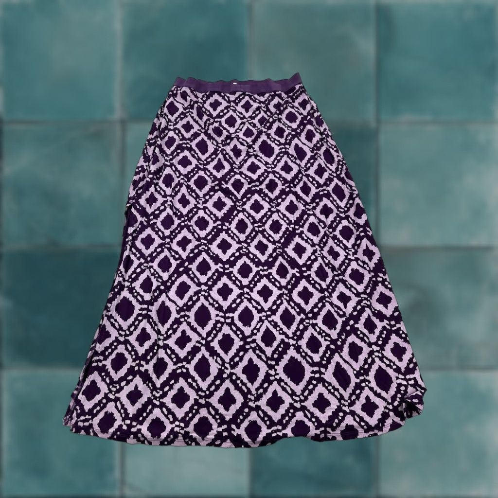 Vintage Fresh Produce Skirt Women L Maxi Purple Gray Geometric Side Slit A-Line Beach Bohemian Casual Travel Tall Long Knit Rayon Spandex Elastic Waist Size 36" / US 14 / IT 50 - 1 Thumbnail