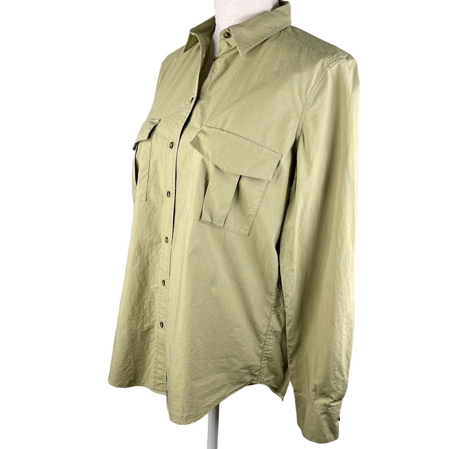 Massimo Dutti Massimo Dutti Blouse Top M Olive Green Button Down Pockets Size M / US 6-8 / IT 42-44 - 12 Thumbnail