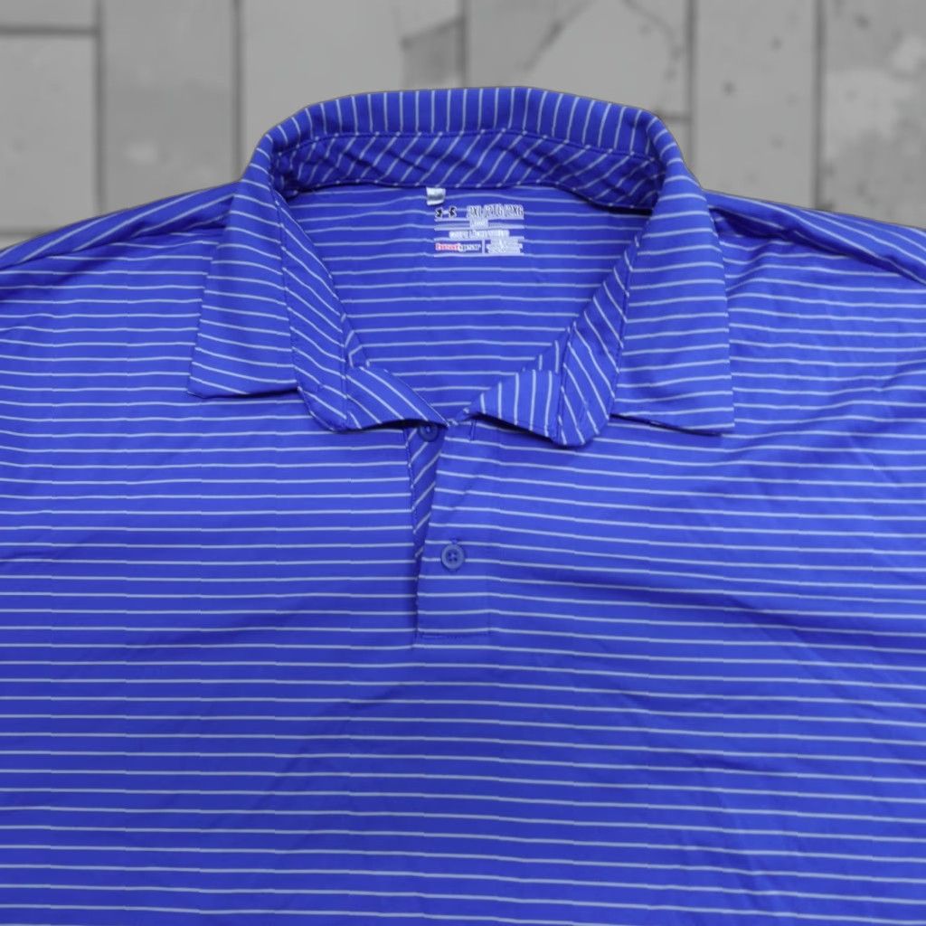 Under Armour Under Armour Polo Shirt 2XL Blue Striped Polo 2XL Men Athletic Regular Short Sleeve Button Collared HeatGear Knitted/Activewear Size US XXL / EU 58 / 5 - 1 Thumbnail