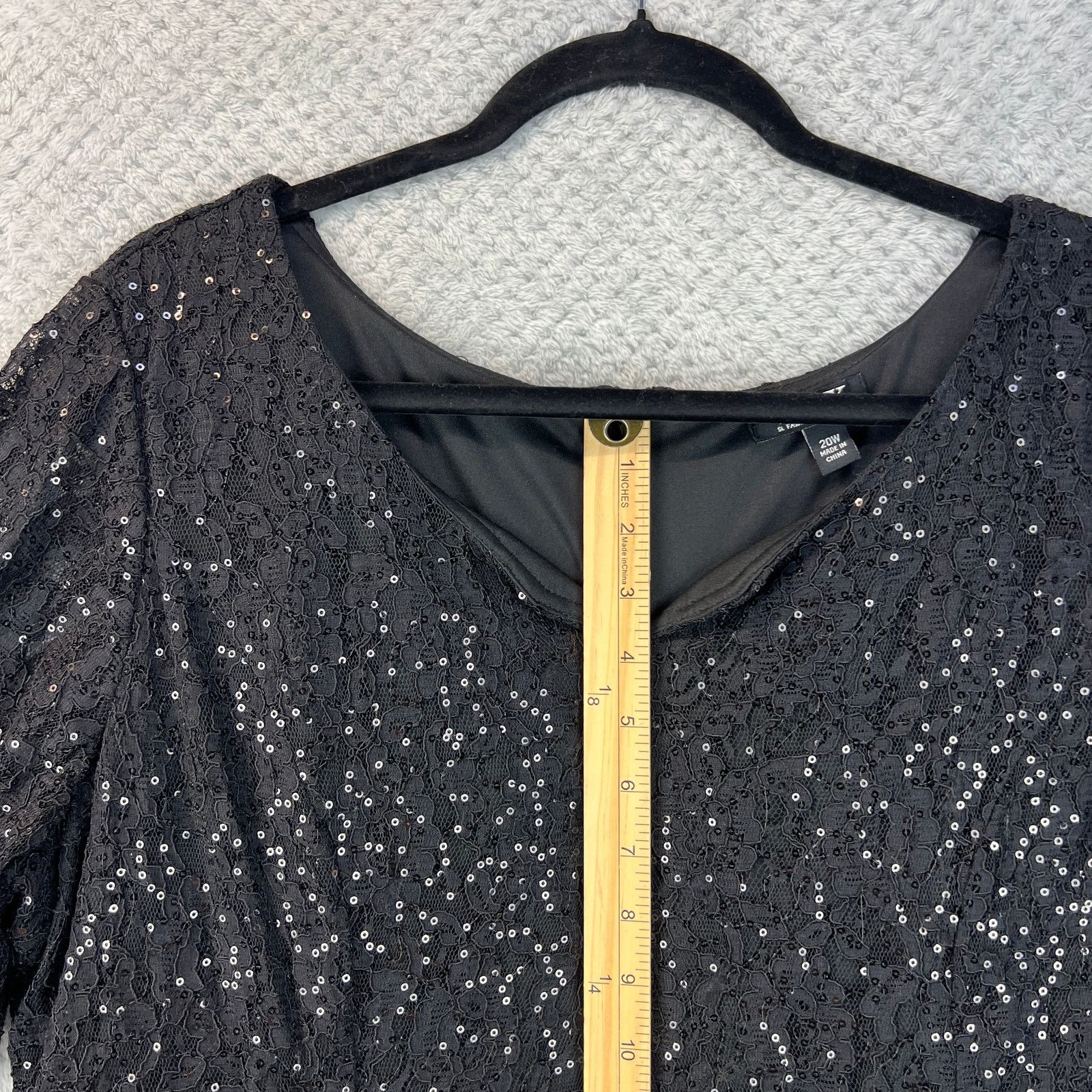 Other SLNY Women's Black Sequined A-Line Lace Dress Plus Size-20W Size 3XL / US 20-22 - 14 Thumbnail