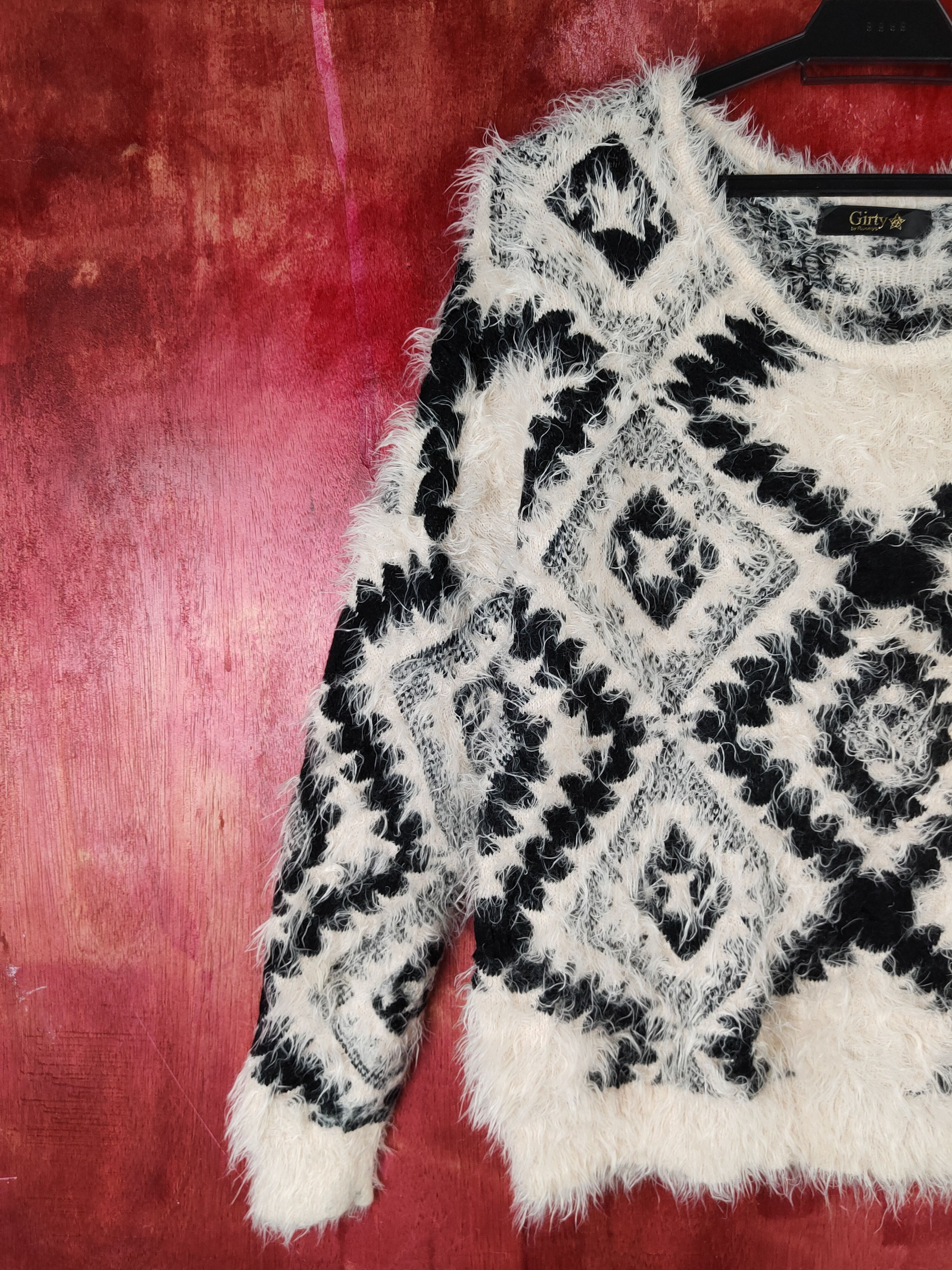 Homespun Knitwear Girty Black Beige Shag Shaggy Fur Mohair Knitwear #S2158 Size M / US 6-8 / IT 42-44 - 3 Thumbnail