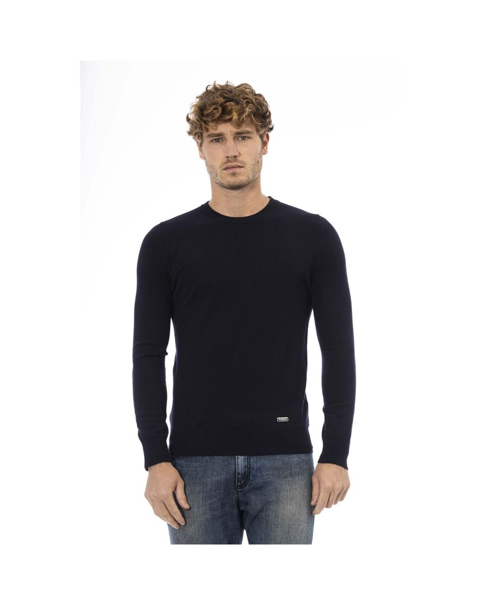 image of Baldinini Wool Crew Neck Sweater in Blue, Men's (Size XL)