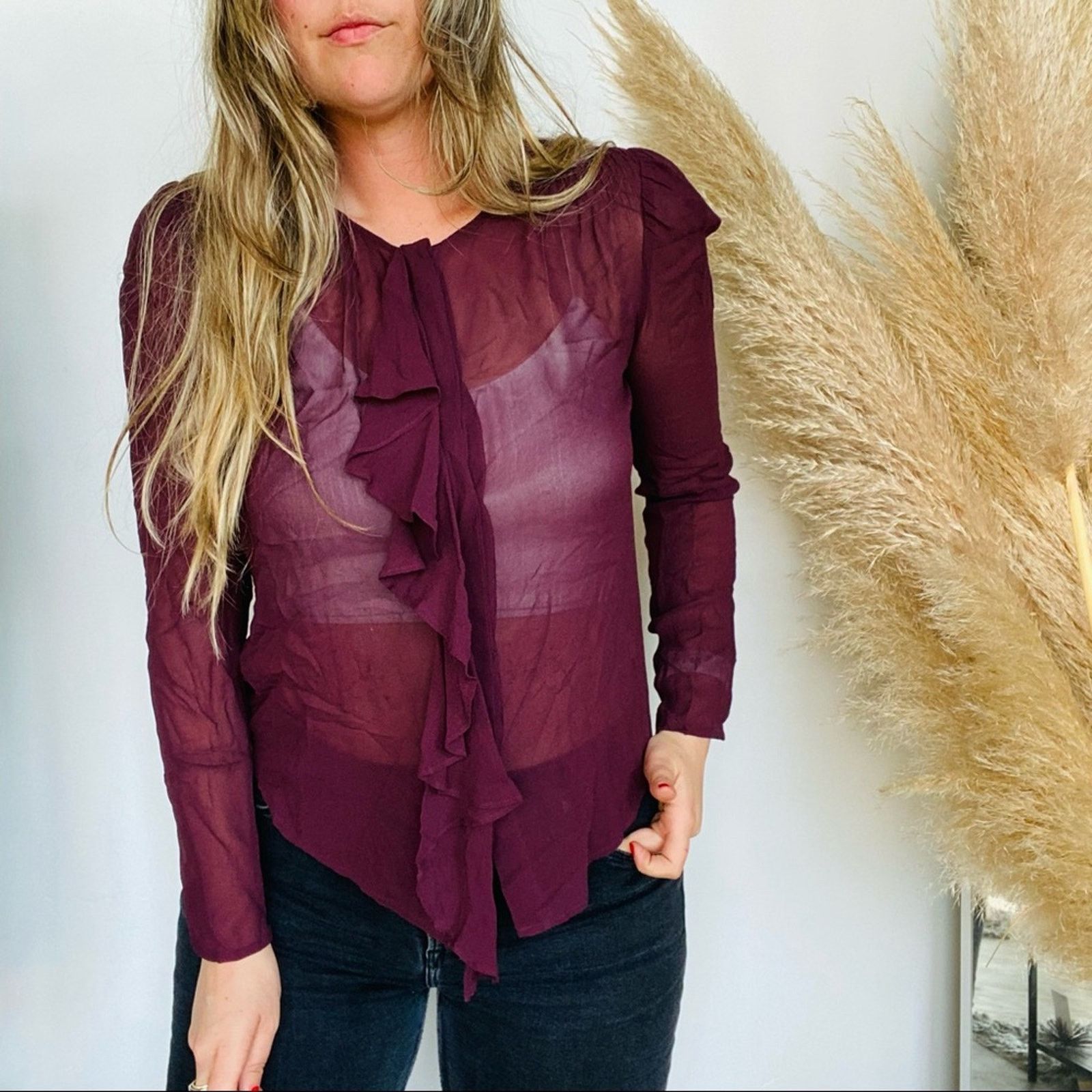 Anthropologie ANTHROPOLOGIE Moulinette Range Silk Button Blouse Shirt Top Size XS / US 0-2 / IT 36-38 - 2 Thumbnail
