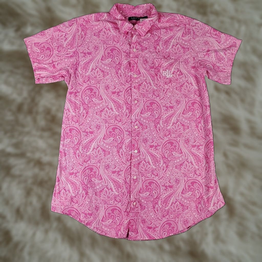 Ralph Lauren Ralph Lauren Pink Paisley Short Sleeve Shirt Dress Womens Large Size L / US 10 / IT 46 - 1 Thumbnail
