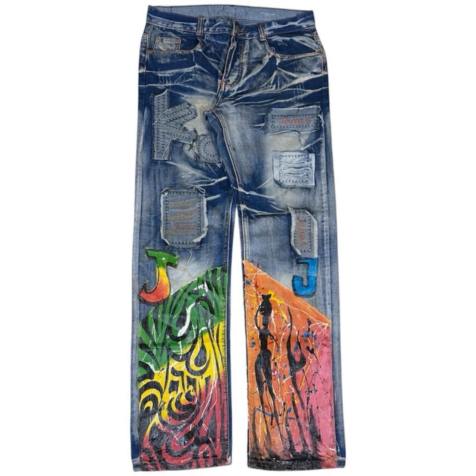 True Religion M&D jeans ( MAIDEHAOJIEANS ) hand painted unique denim jeans Size US 33 - 1 Thumbnail