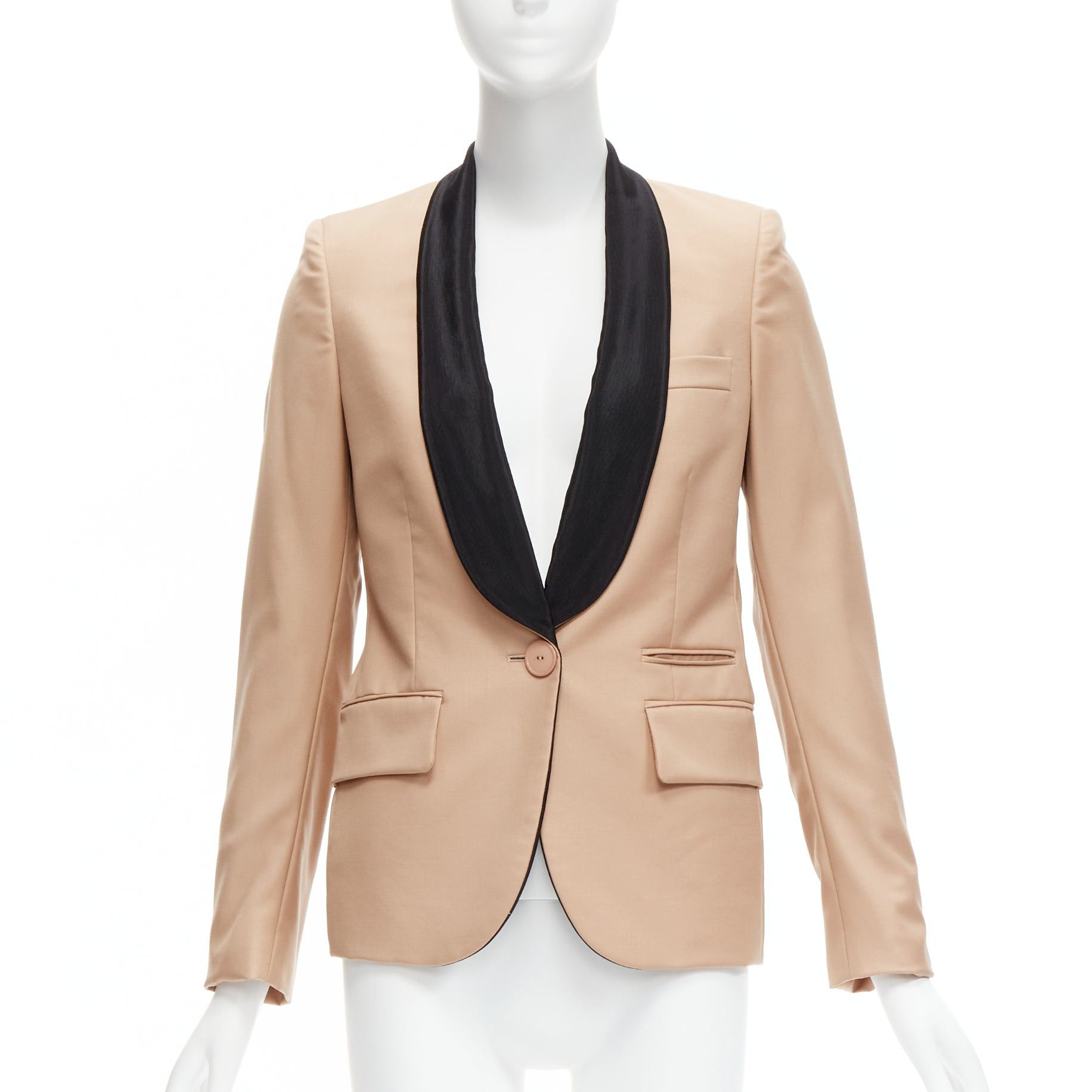 STELLA MCCARTNEY 2011 nude wool single breasted shawl collar multi pocket tux blazer IT36 XXS
