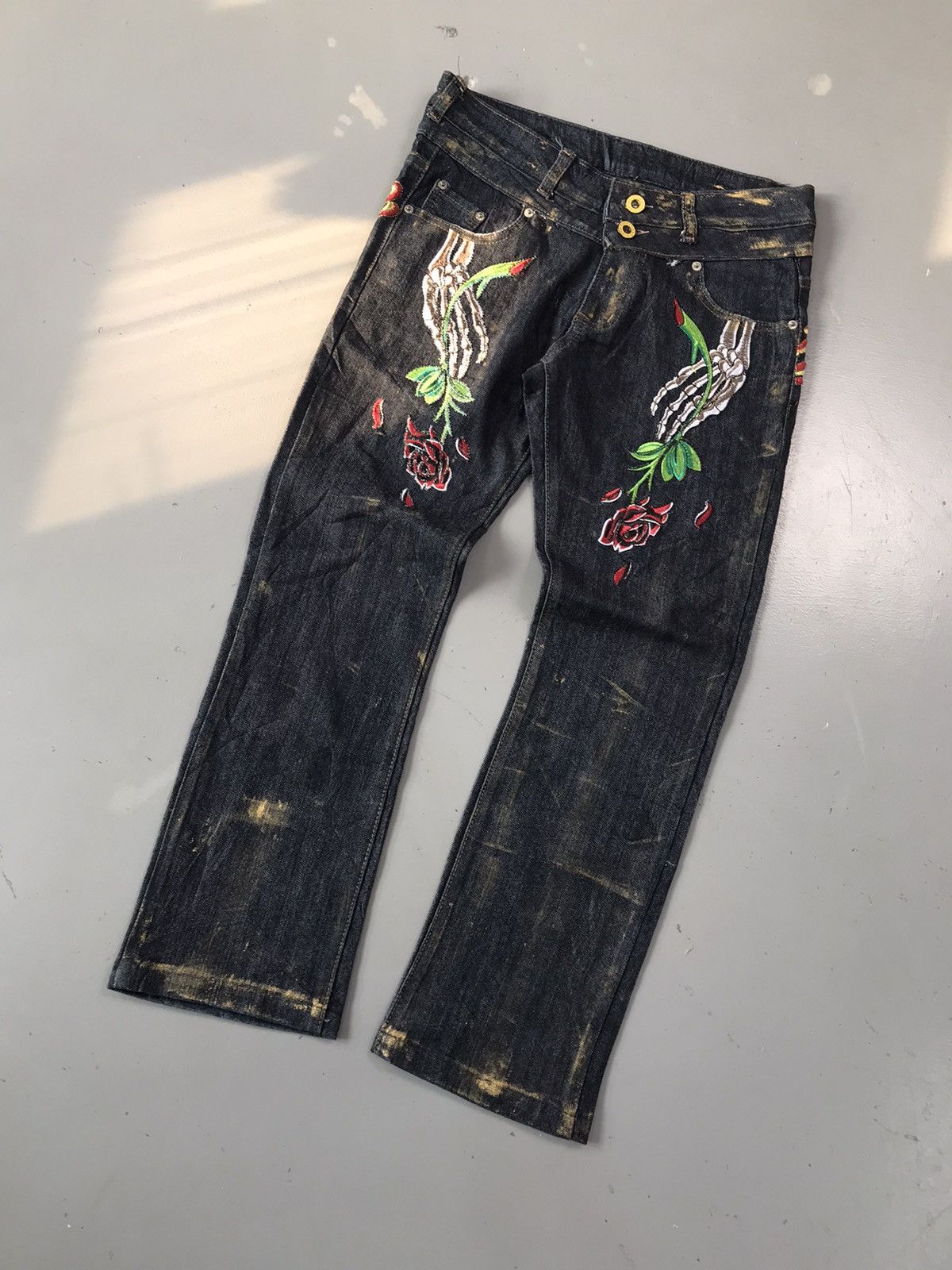 Christian Audigier × Ed Hardy × Vintage Vintage Christian Audigier skull 💀 embroidered denim Size 32" / US 10 / IT 46 - 3 Thumbnail