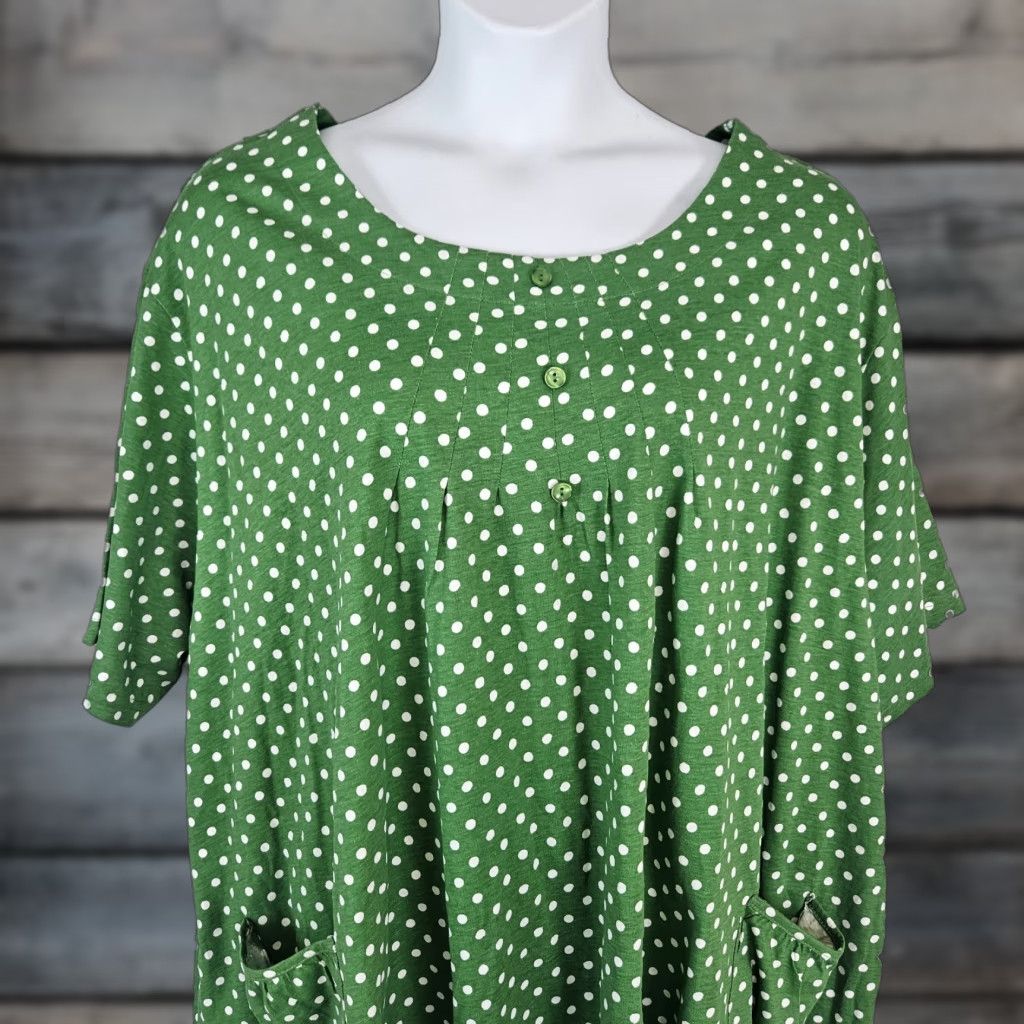 Vintage Anthony Richards Womens Top Blouse Shirt 5X Green White Polka Dot Cotton Short Sleeve Womens Size XXL / US 16-18 / IT 52-54 - 1 Thumbnail