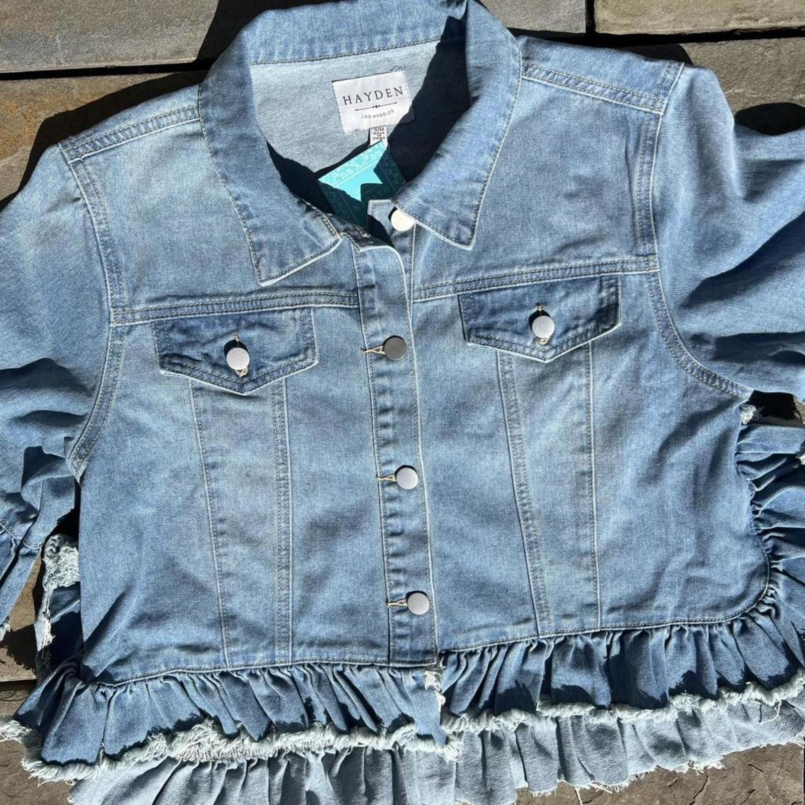 Other NWT Stonewashed Denim Ruched Frill Jacket Size S / US 4 / IT 40 - 2 Thumbnail