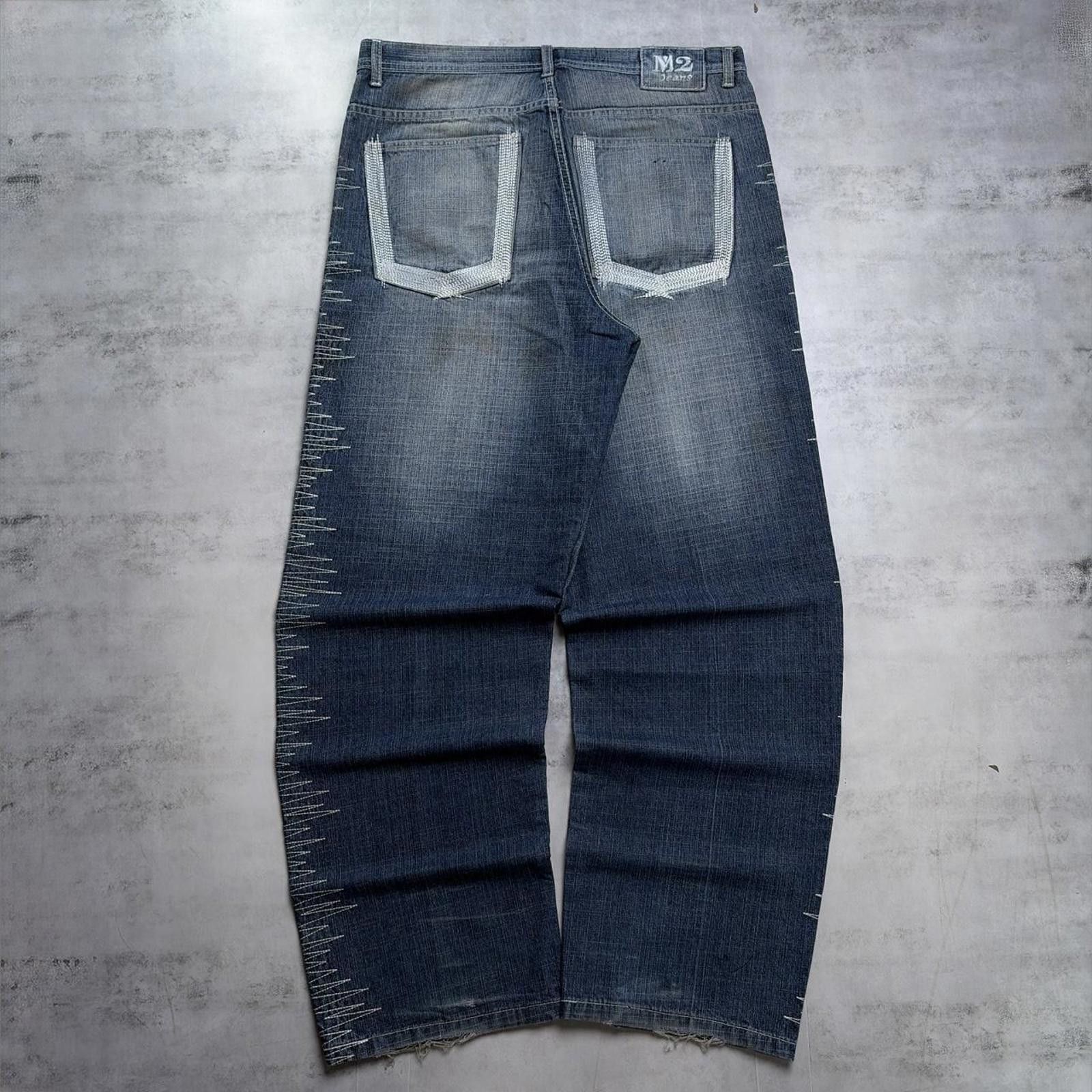 Other Y2K Blue M2 Grunge Baggy Embroidered Skater Denim Jeans Size US 36 / EU 52 - 1 Thumbnail