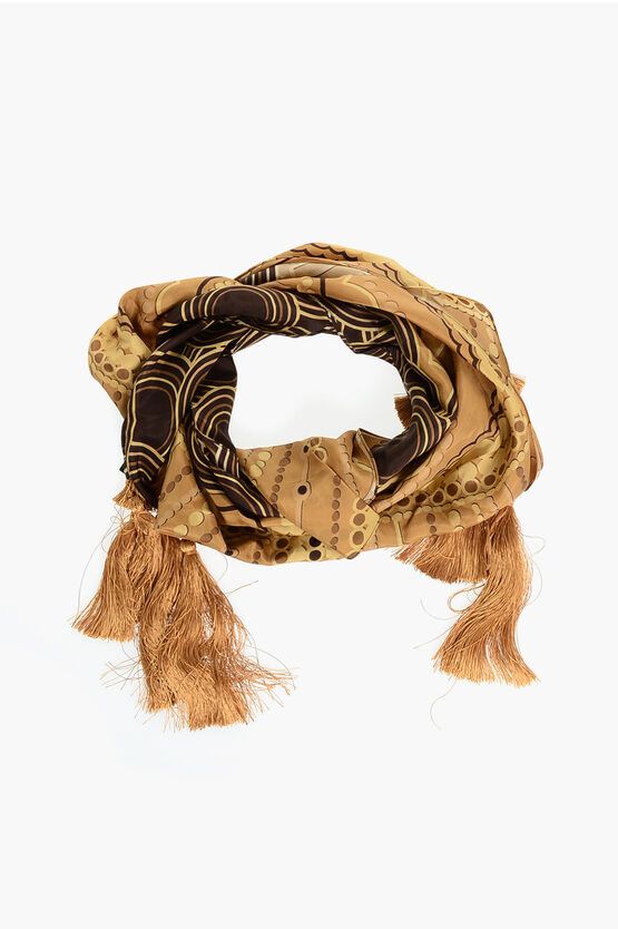 Patterned Silk Foulard with Tassels