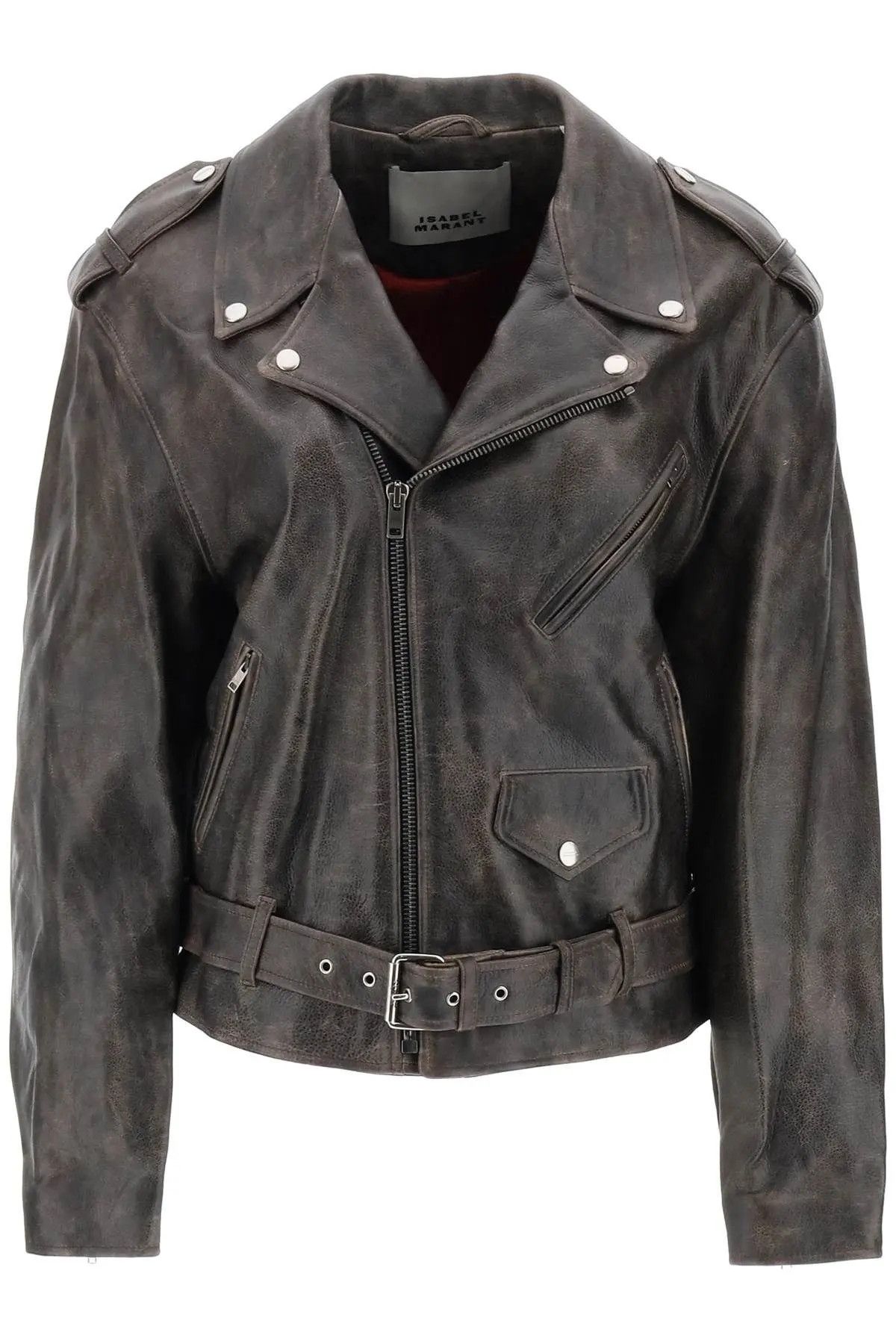 image of Isabel Marant O1S22I1N1223 Vintage Leather Barbara Jacket In Brown, Women's (Size XS)