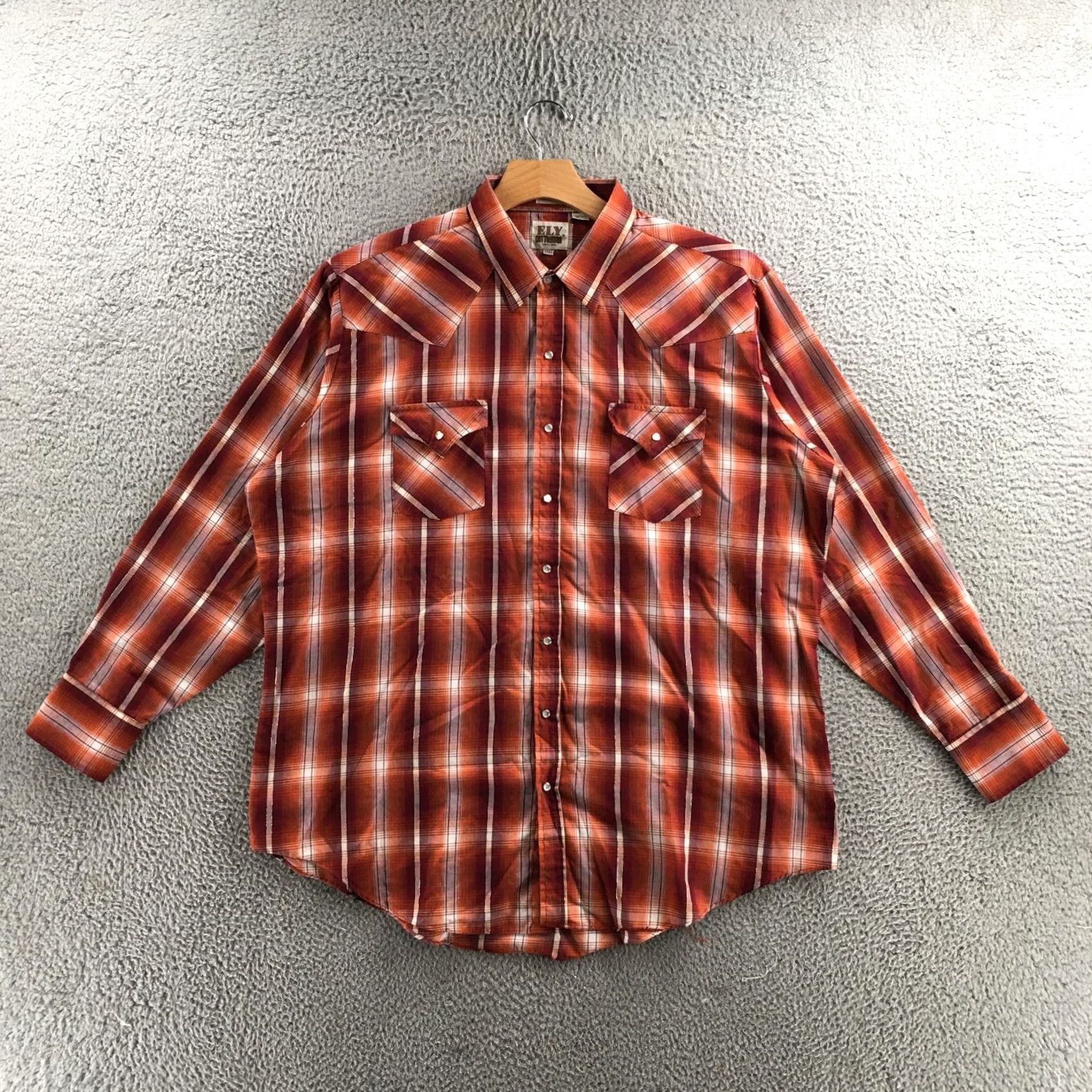 Vintage Ely Cattleman Button Up Shirt Mens XXL Tall Orange Plaid Long Sleeve Collared Size US XXL / EU 58 / 5 - 2 Thumbnail