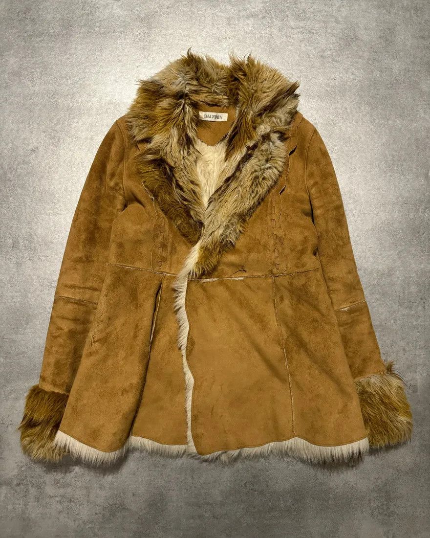 Balmain × Vintage 2000s Balmain Faux Fur Camel Jacket Size S / US 4 / IT 40 - 2 Thumbnail