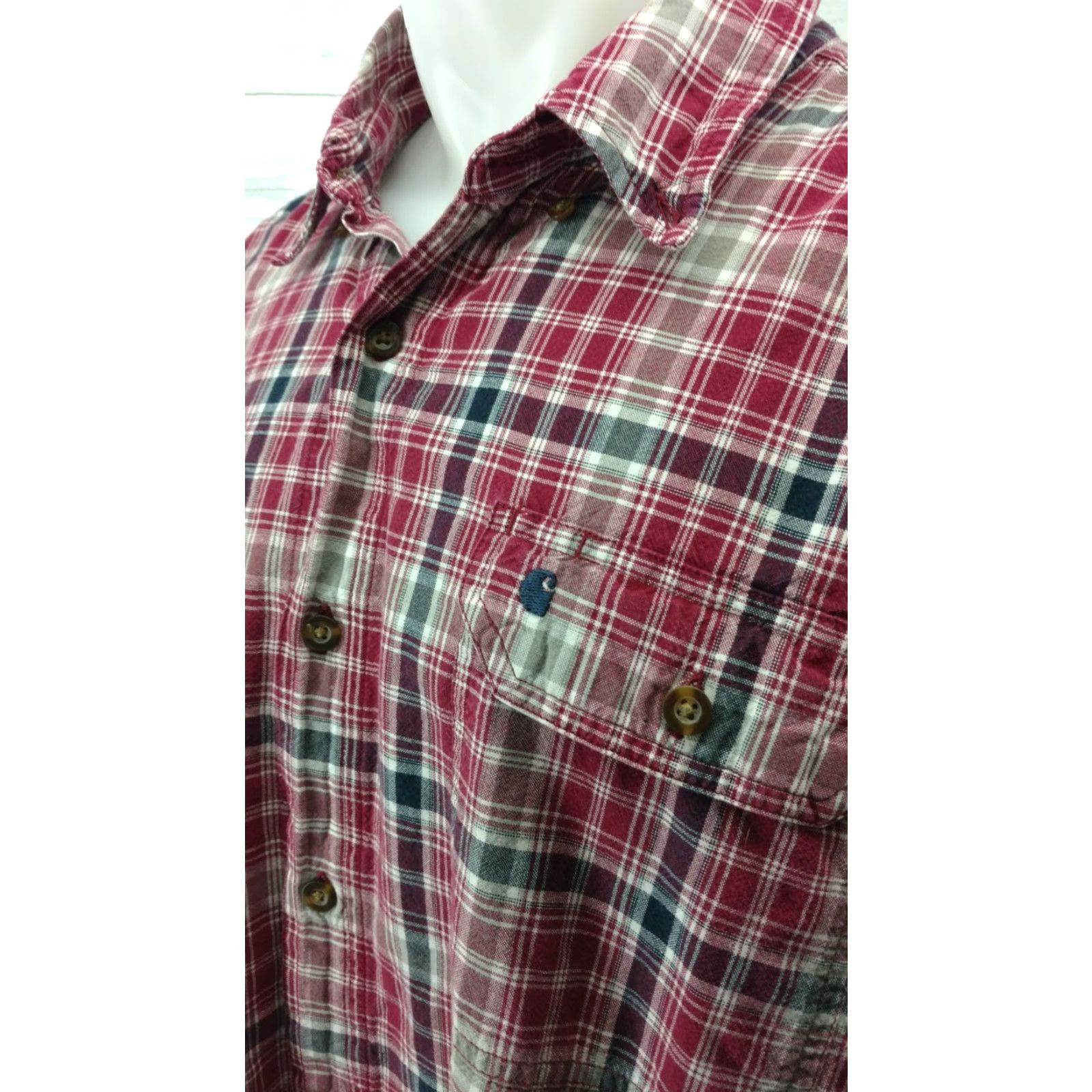 Carhartt Carhartt Button-Down Shirt Mens 2XL Red Gray Plaid Short Sleeve Relaxed Button Up Size US 39 - 3 Thumbnail