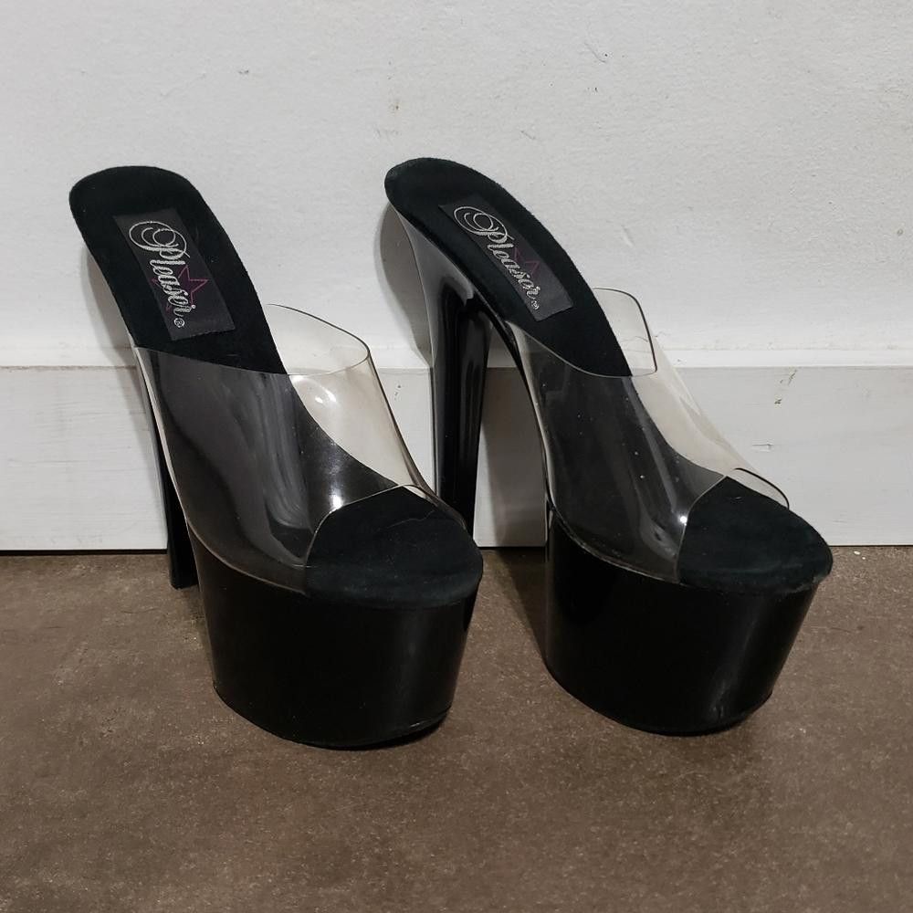 Pleasures Pleaser | Clear-Black | Sky 301 Platform Heels Size US 7 / IT 37 - 2 Thumbnail