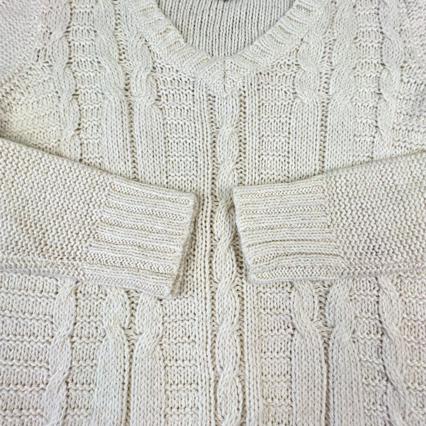 Vintage St Johns Bay Womens XL Extra Large Cream Pullover V Neck Wool Blend Cable Knit Sweater Size XL / US 12-14 / IT 48-50 - 6 Thumbnail