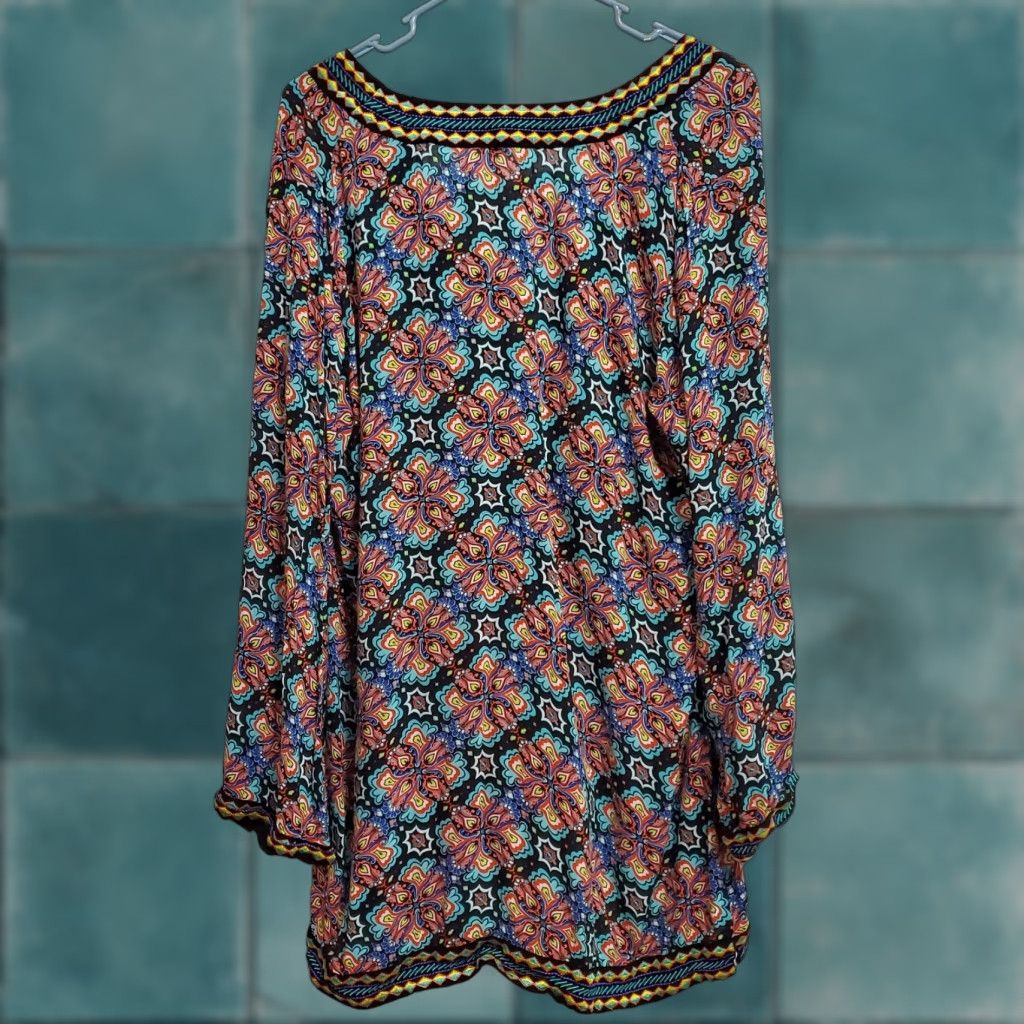 Nanette Lepore Nanette Lepore Cover Up Dress Women XL Beach Bohemian Multicolor Embroidered Tunic Rayon Long Sleeve V-Neck Pool Long Sleeve Size XL / US 12-14 / IT 48-50 - 1 Thumbnail