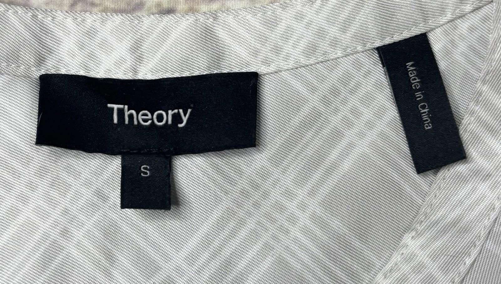 Theory Theory Silk Blouse Top Women's Small Puff Sleeve Geometric Size S / US 4 / IT 40 - 2 Thumbnail
