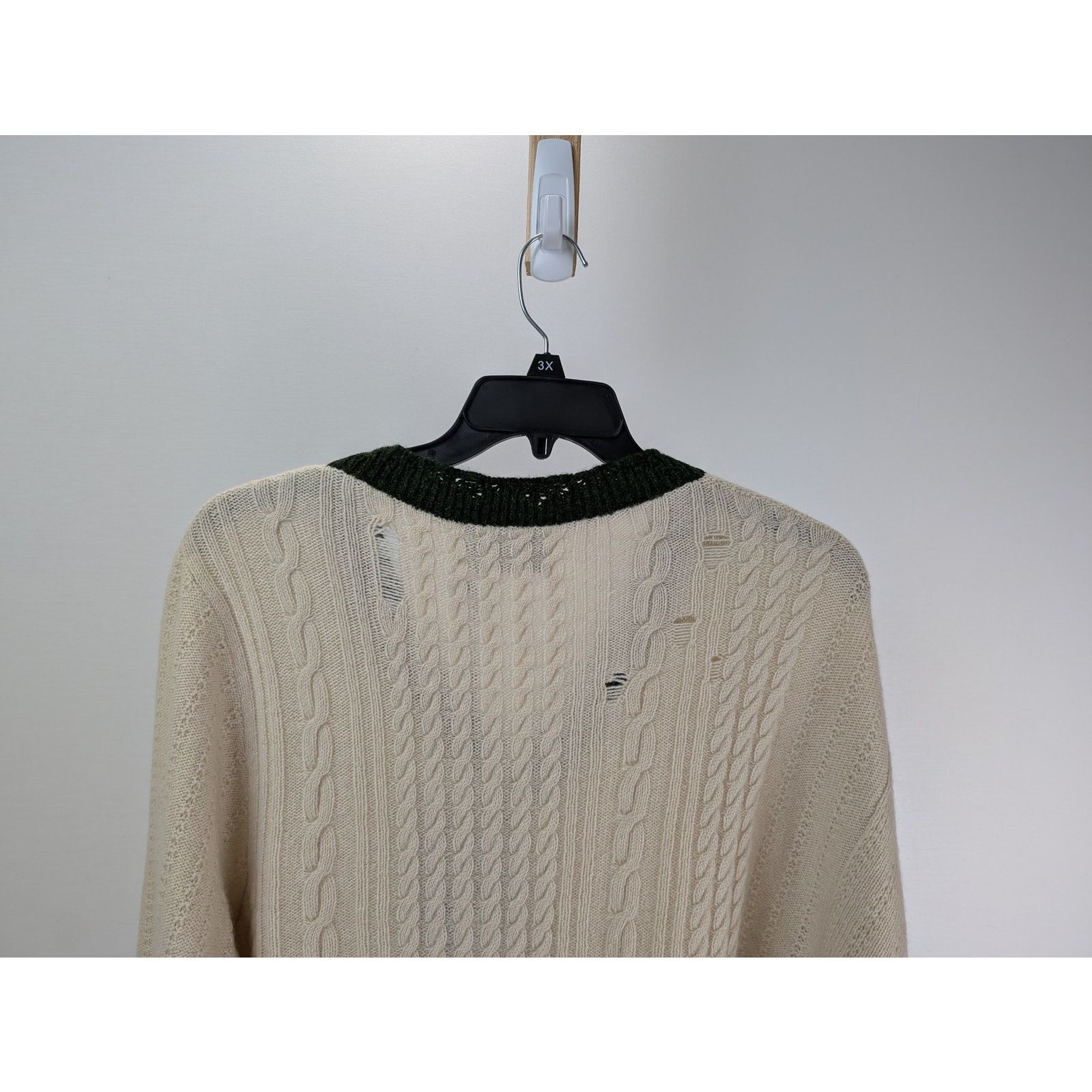 Enfants Riches Deprimes o1rshd1 Asymmetrical Varsity V-Neck Sweatshirt Ivory/Forest Size US XXL / EU 58 / 5 - 9 Thumbnail