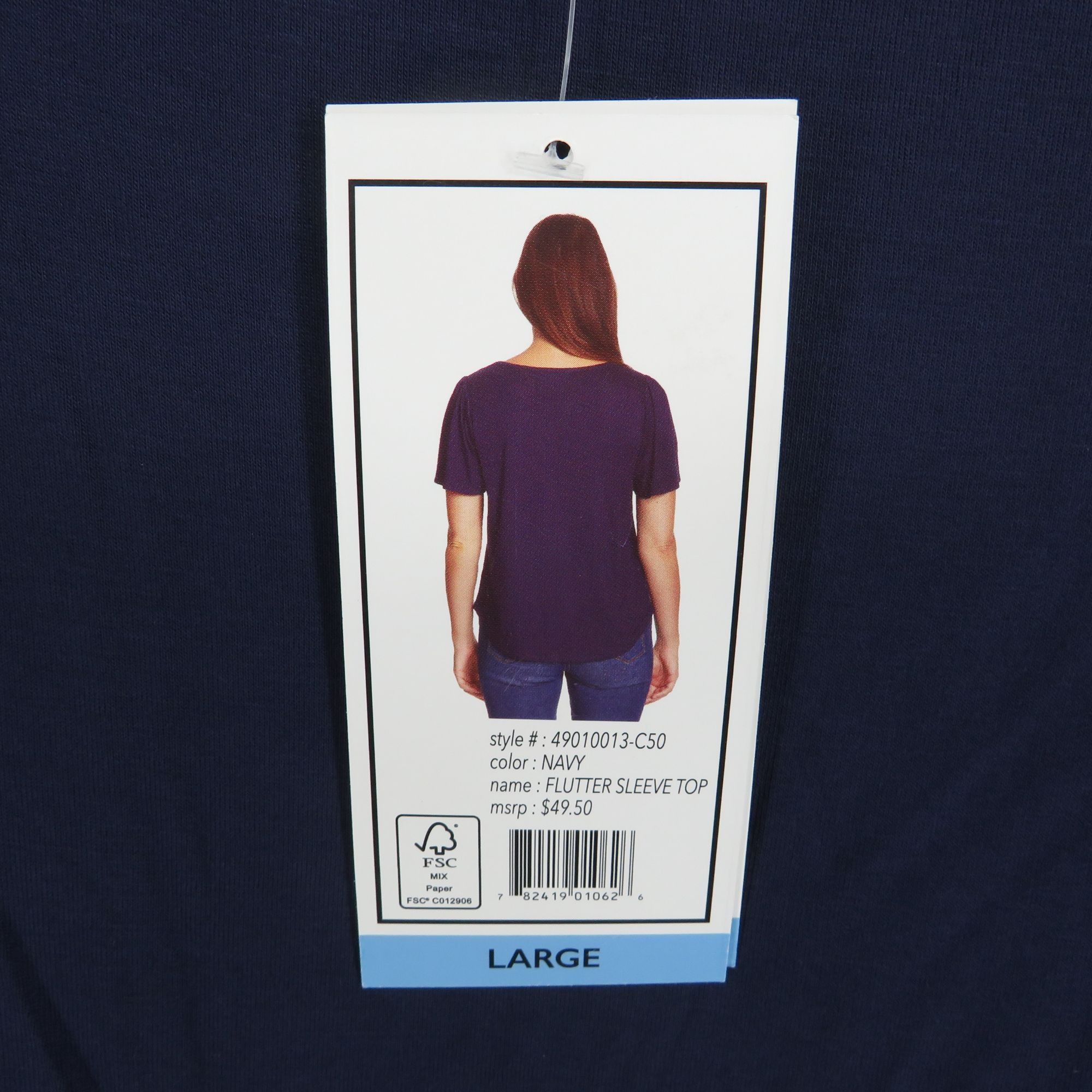 Nine West Nine West Womens Flutter Sleeve Top Large Navy Soft Casual T Size L / US 10 / IT 46 - 5 Thumbnail