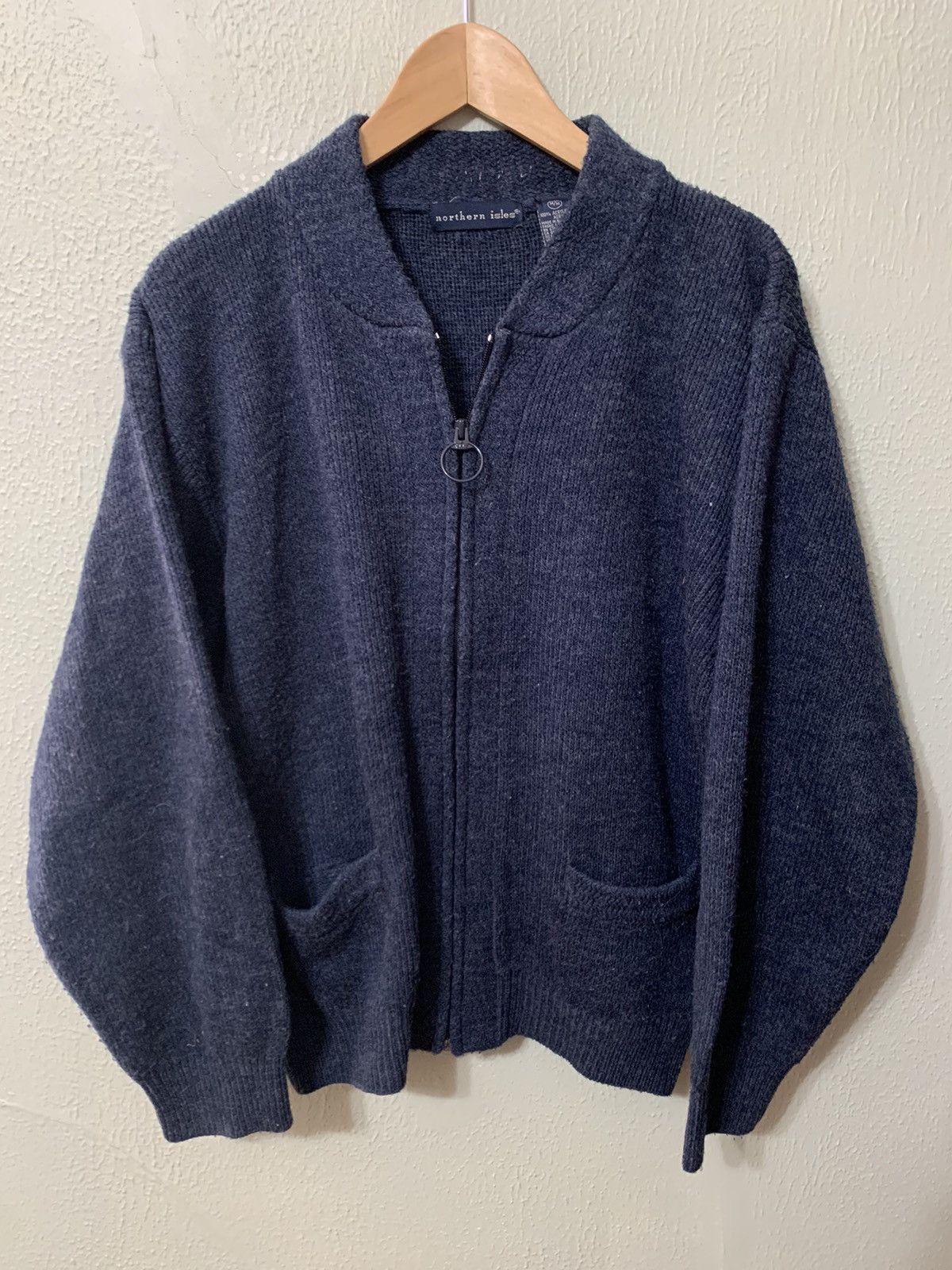 Vintage Vintage Navy Cowl Neck Zip Knit Sweater Size US M / EU 48-50 / 2 - 1 Thumbnail