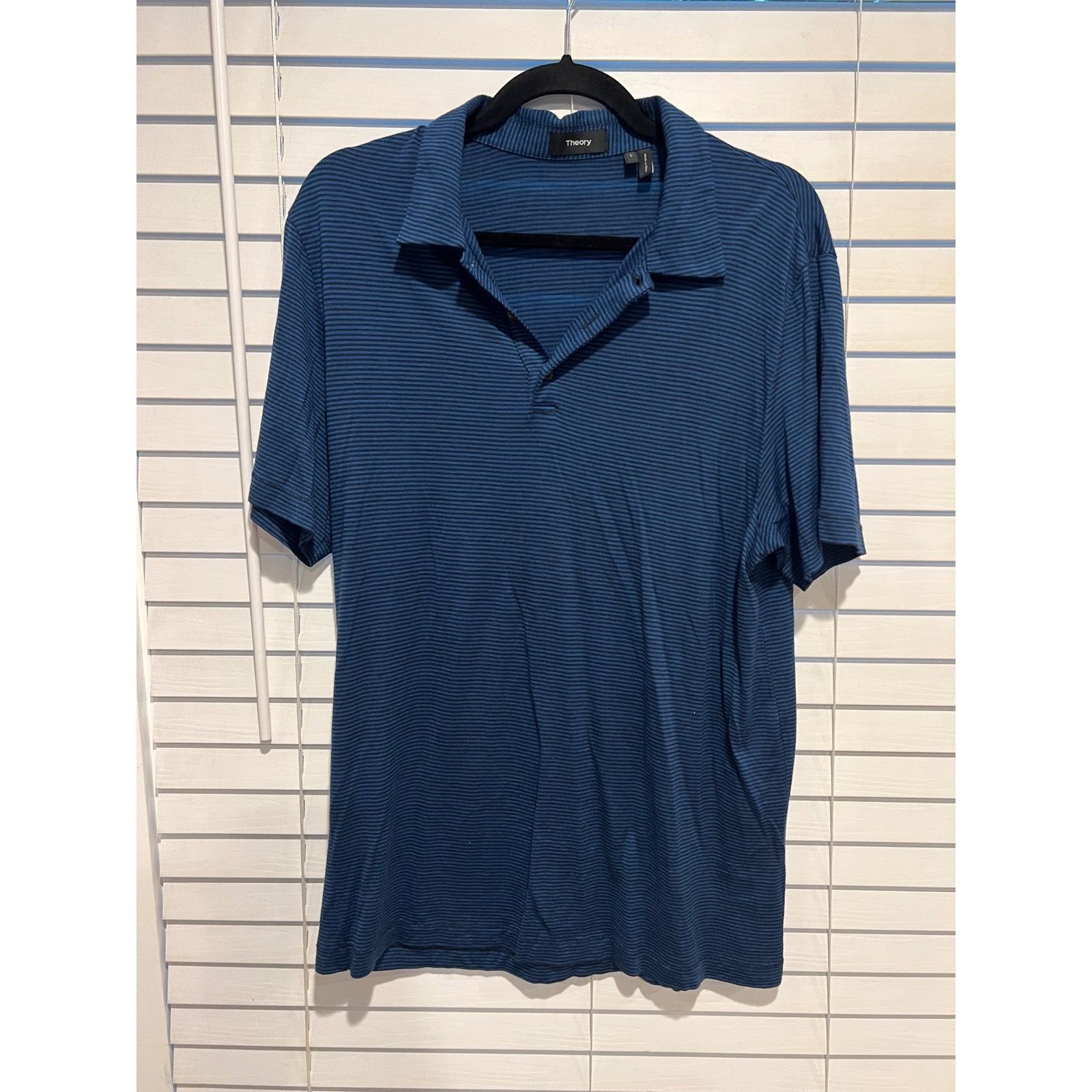 Theory Theory Mens Polo Shirt Large L Blue Black Striped Short Slee Size US L / EU 52-54 / 3 - 1 Thumbnail