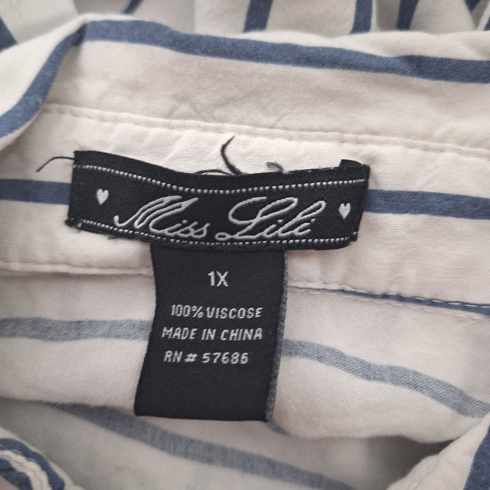 Other Miss Lili Blue White Striped Button Up Shirt Roll Tab Sleeve Size XL / US 12-14 / IT 48-50 - 4 Thumbnail