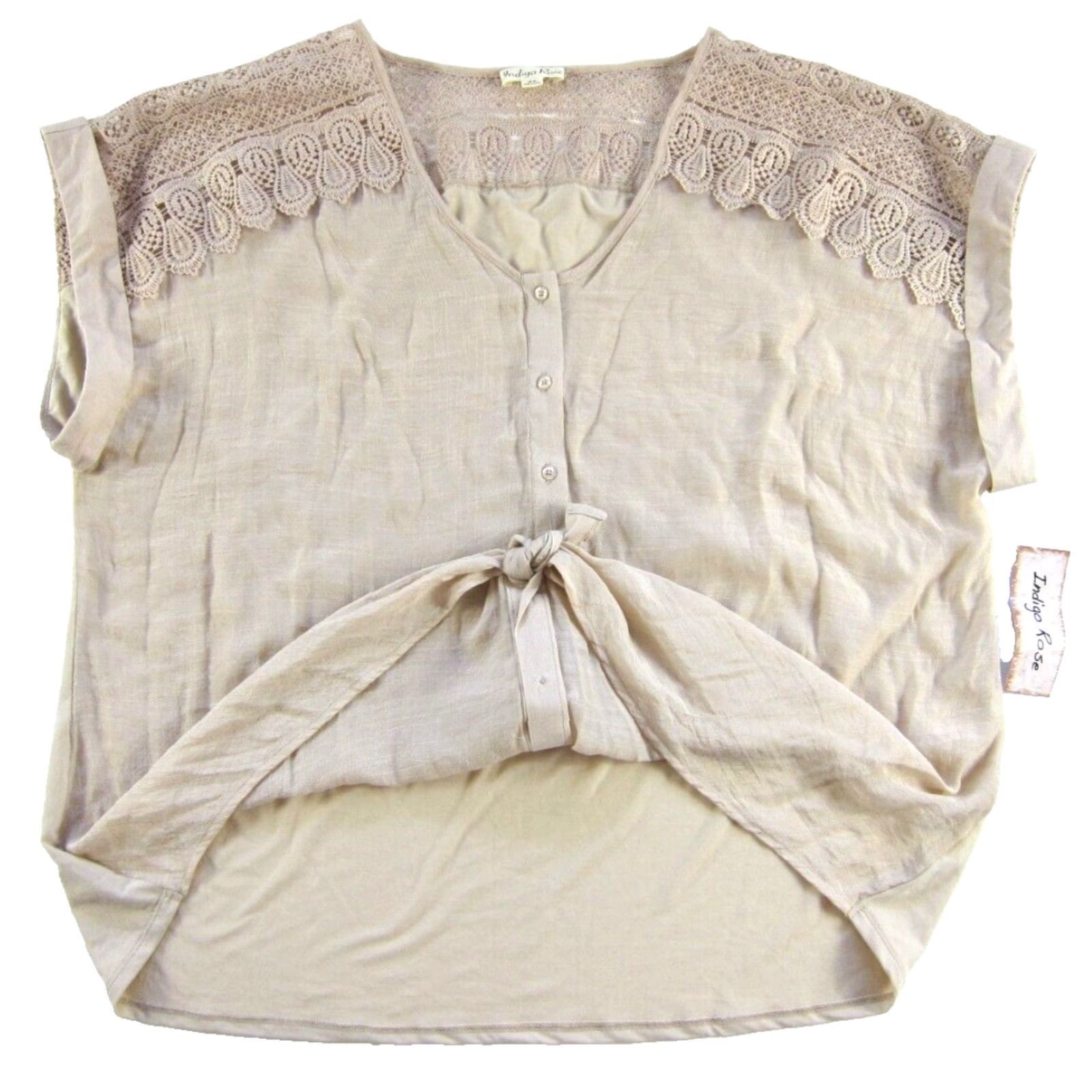 Vintage NWT Indigo Rose Beige Brown Embroidered Button Down Short Sleeve Tunic Blouse 3X Size XXL / US 16-18 / IT 52-54 - 5 Thumbnail
