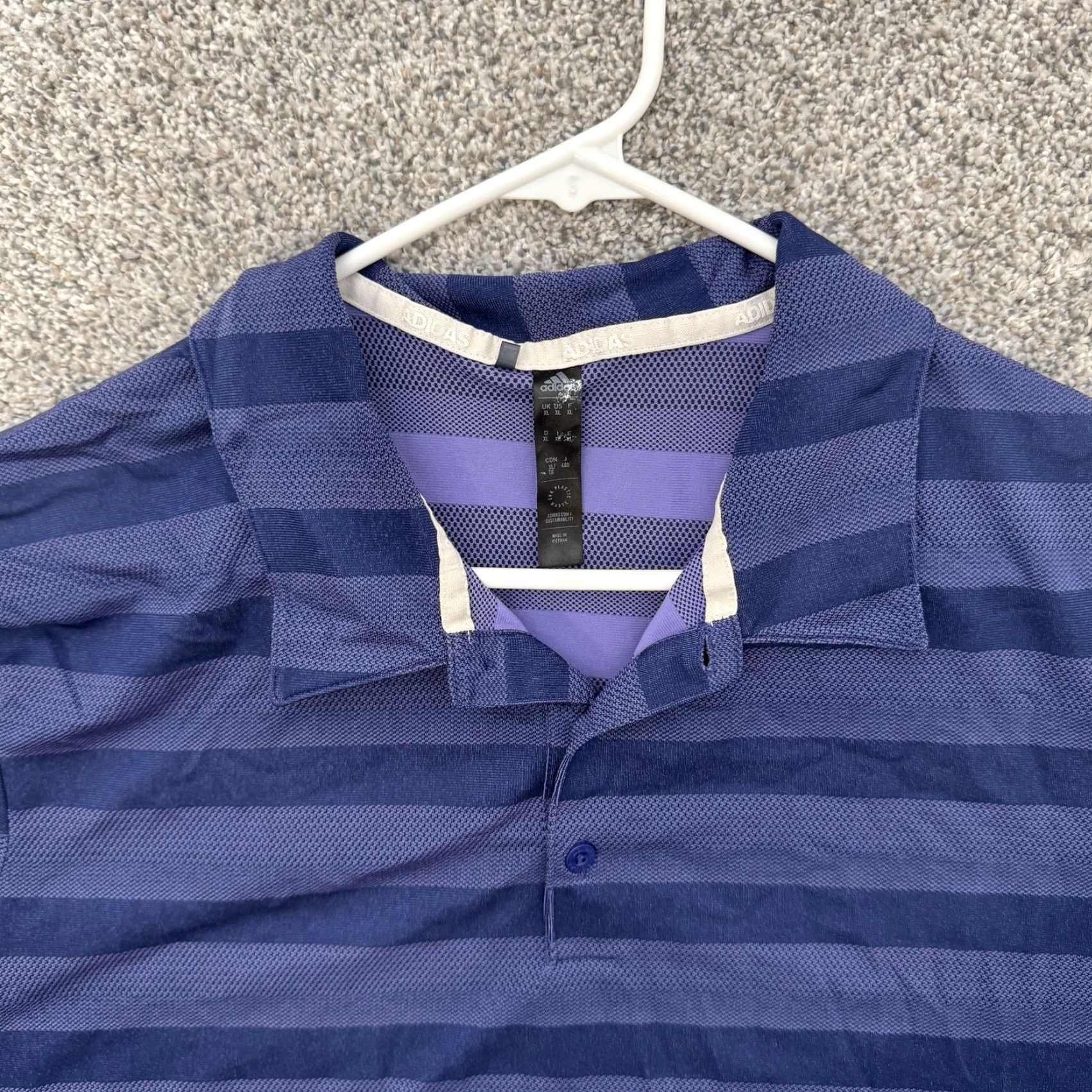 Adidas Adidas Polo Shirt Mens XL Striped Golf Athletic Performance Purple Short Sleeve 100% Polyester Moisture Wicking Breathable Collared Polo Shirt Mens XL Size US XL / EU 56 / 4 - 5 Thumbnail