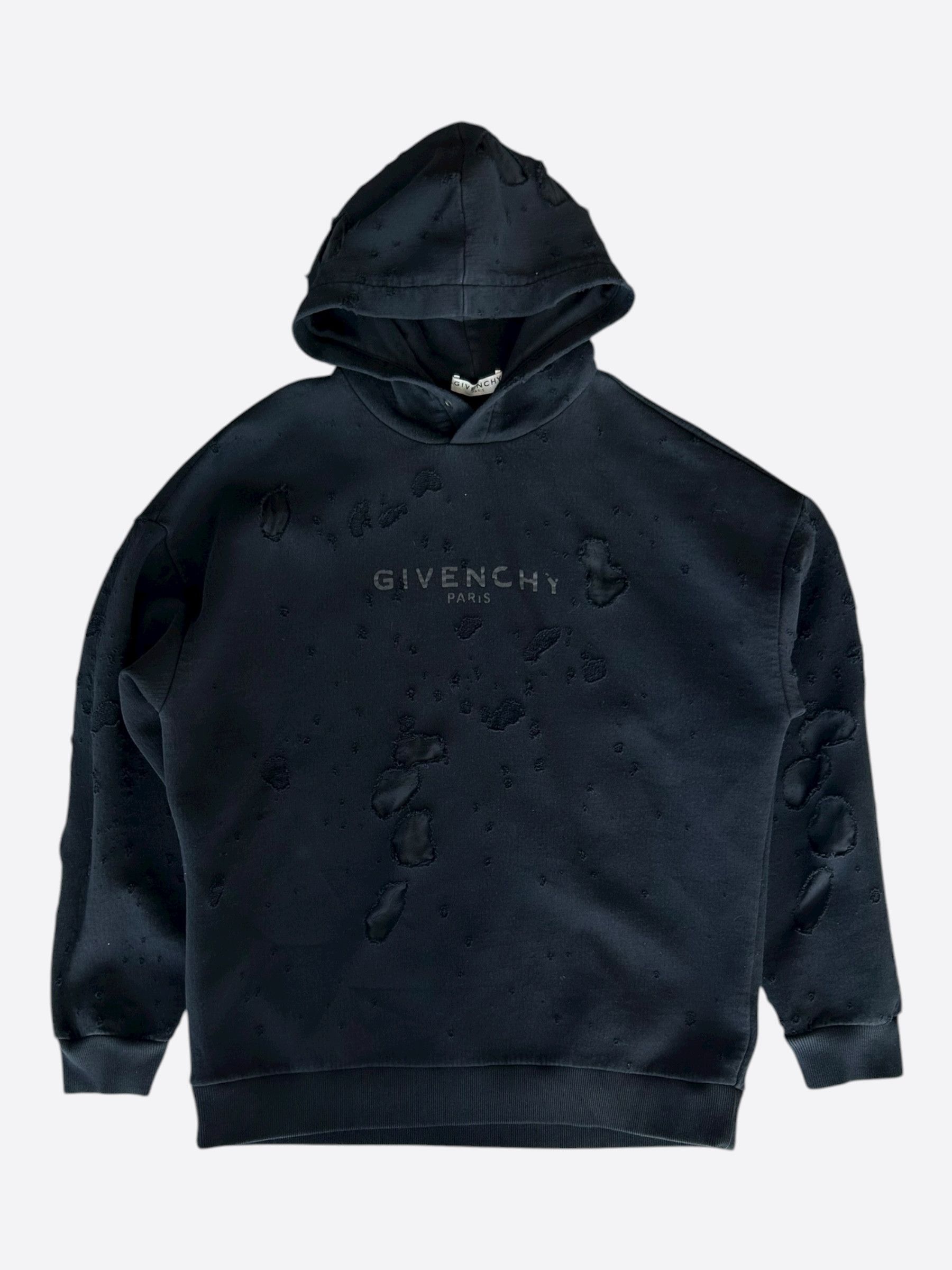 Givenchy Givenchy Black & White Distressed Logo Hoodie Size US XXL / EU 58 / 5 - 1 Thumbnail