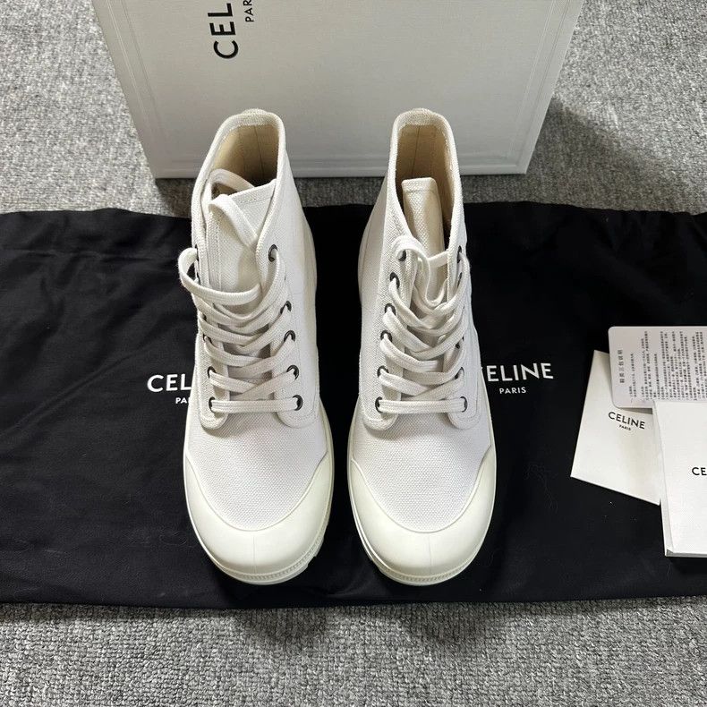 Celine CELINE Logo canvas lace-up sneakers small white booties ca Size US 7.5 / IT 37.5 - 6 Thumbnail