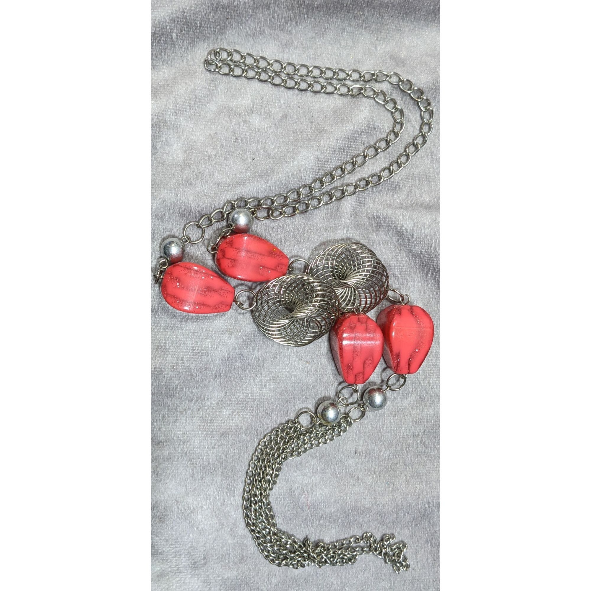 Other Funky Red Glitter Beaded Station Necklace With Silver Tone C Size ONE SIZE - 4 Thumbnail