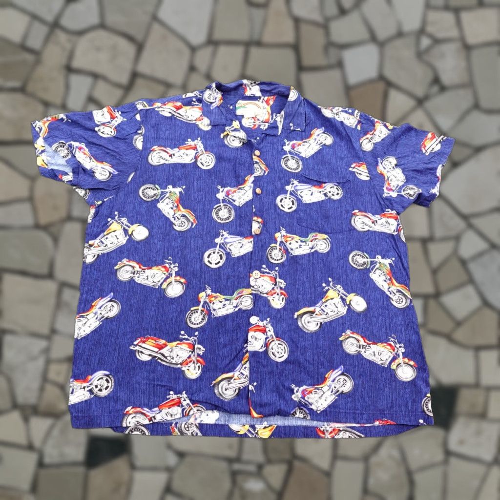 Paradise Found Vintage Paradise Found Shirt Mens XL Blue Motorcycle Hawaiian Aloha Button Up Size US XL / EU 56 / 4 - 1 Thumbnail