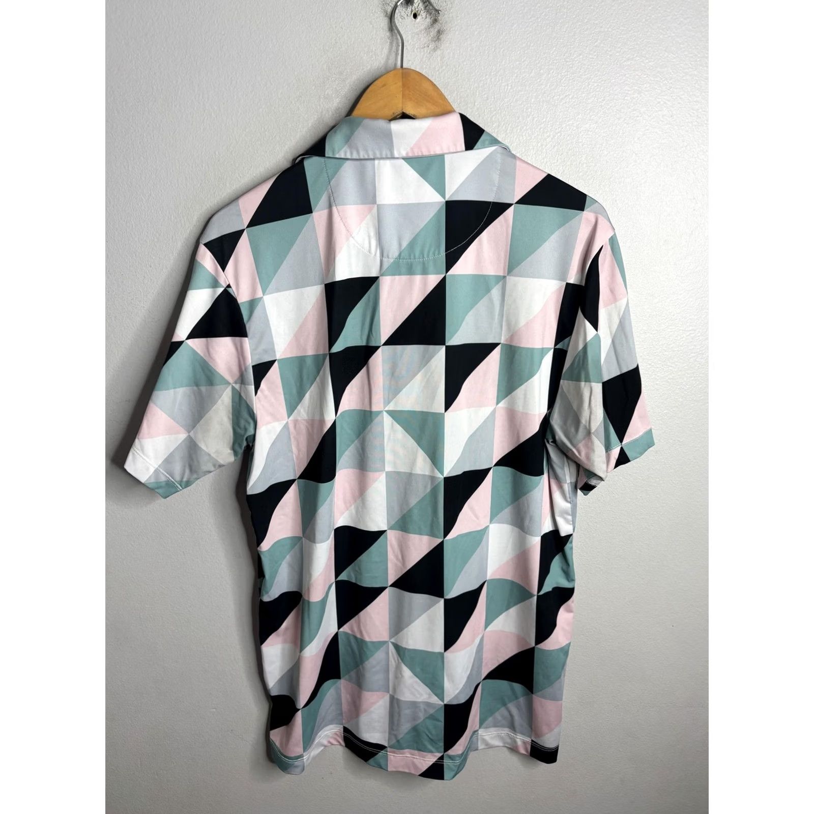 Vintage Bad Birdie Polo Shirt Mens M Pink Green Black Geometric Golf Allover Print Size US M / EU 48-50 / 2 - 5 Thumbnail