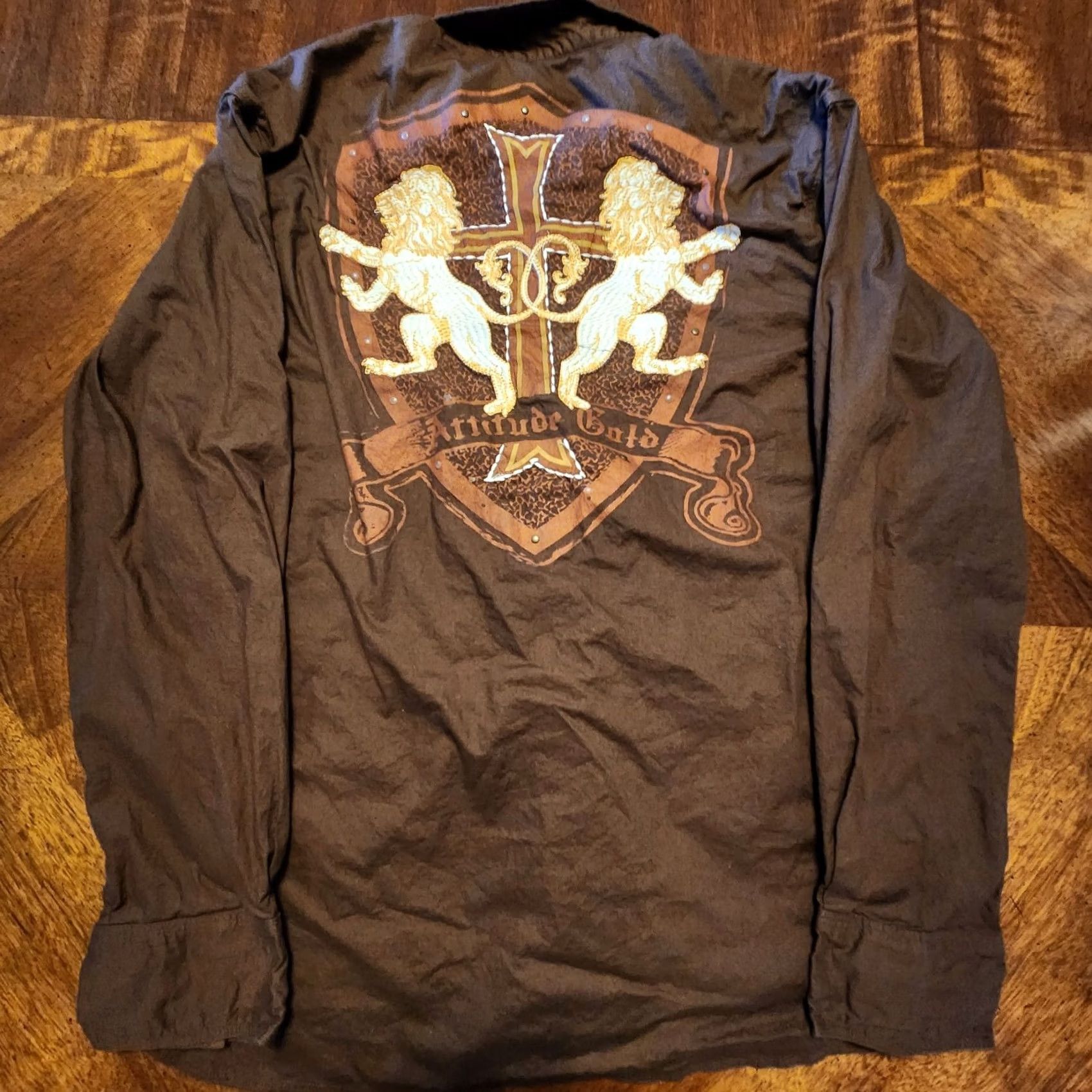Vintage VINTAGE Altitude Shirt Mens 2XL Brown Long Sleeve Cotton Embroidered Gothic Y2K Metal Size US XXL / EU 58 / 5 - 3 Thumbnail