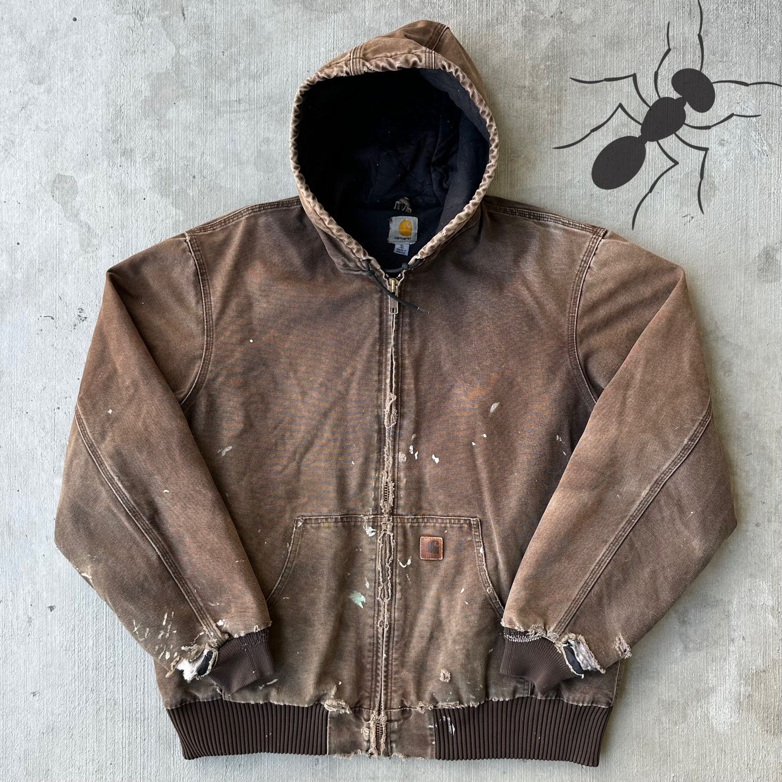 Vintage Y2K Carhartt J130 DKB faded brown hooded work jacket 