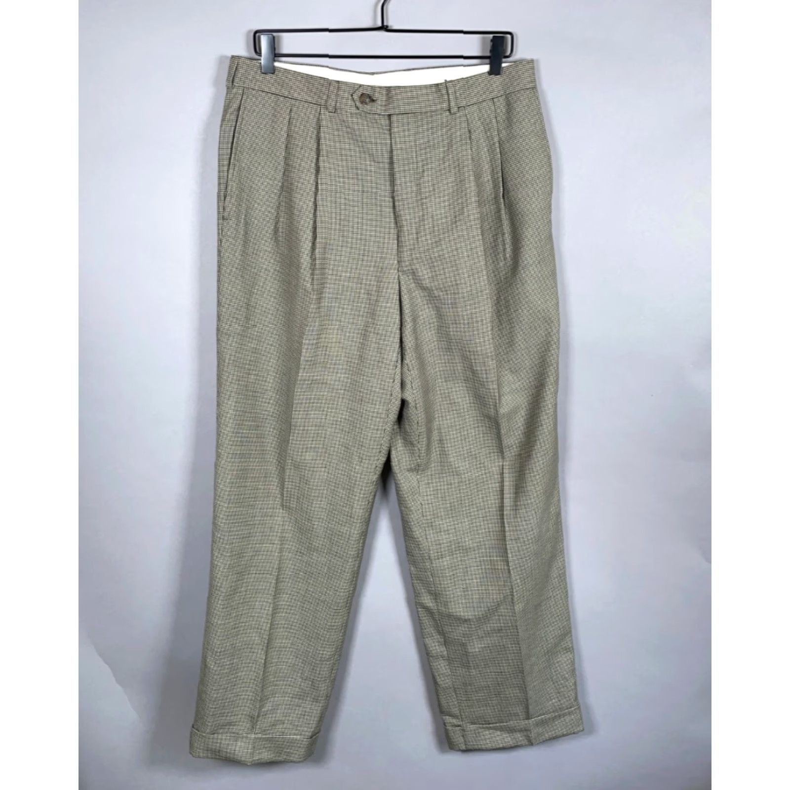 Ralph Lauren VINTAGE Ralph Lauren Wool Pleated Dress Pants Men’s 34 x 29 Brown Houndstooth Cuffed Size US 34 / EU 50 - 2 Thumbnail
