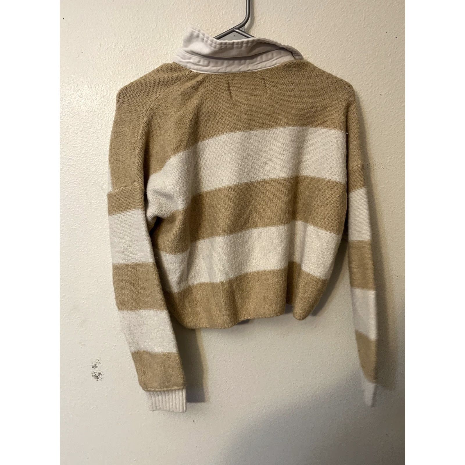 American Eagle Outfitters AMERICAN EAGLE Women's Brown Stripe Collared Sweater SIZE XS Size XS / US 0-2 / IT 36-38 - 3 Thumbnail