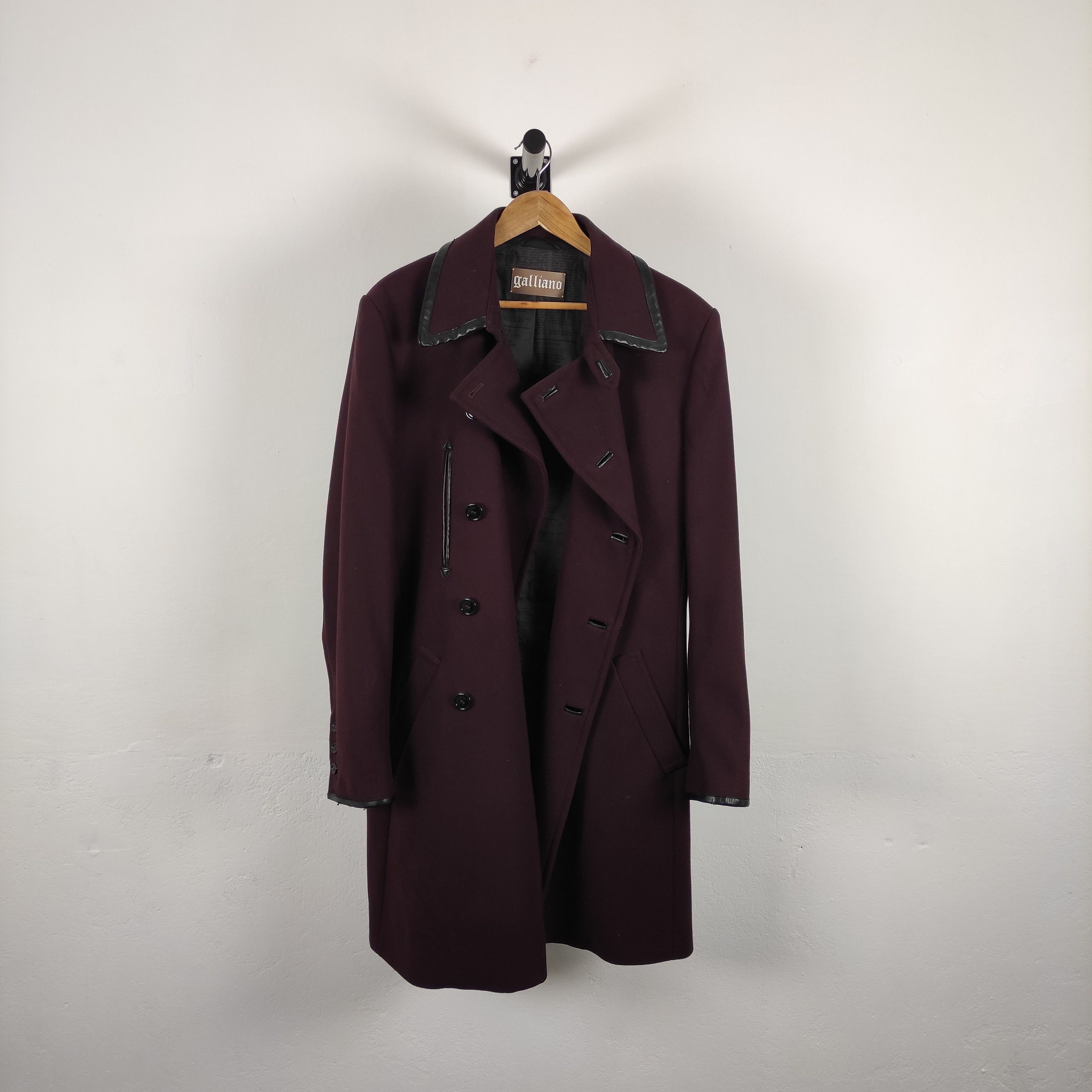 image of Avant Garde x Galliano Vintage John Galliano Heavy Coat Newspapper Very in Burgandy (Size Medium)