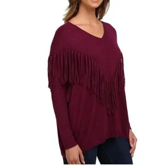 Other DKNY Fringe Embellished V-neckline Dolman Sweater, Purple, S Size S / US 4 / IT 40 - 2 Thumbnail
