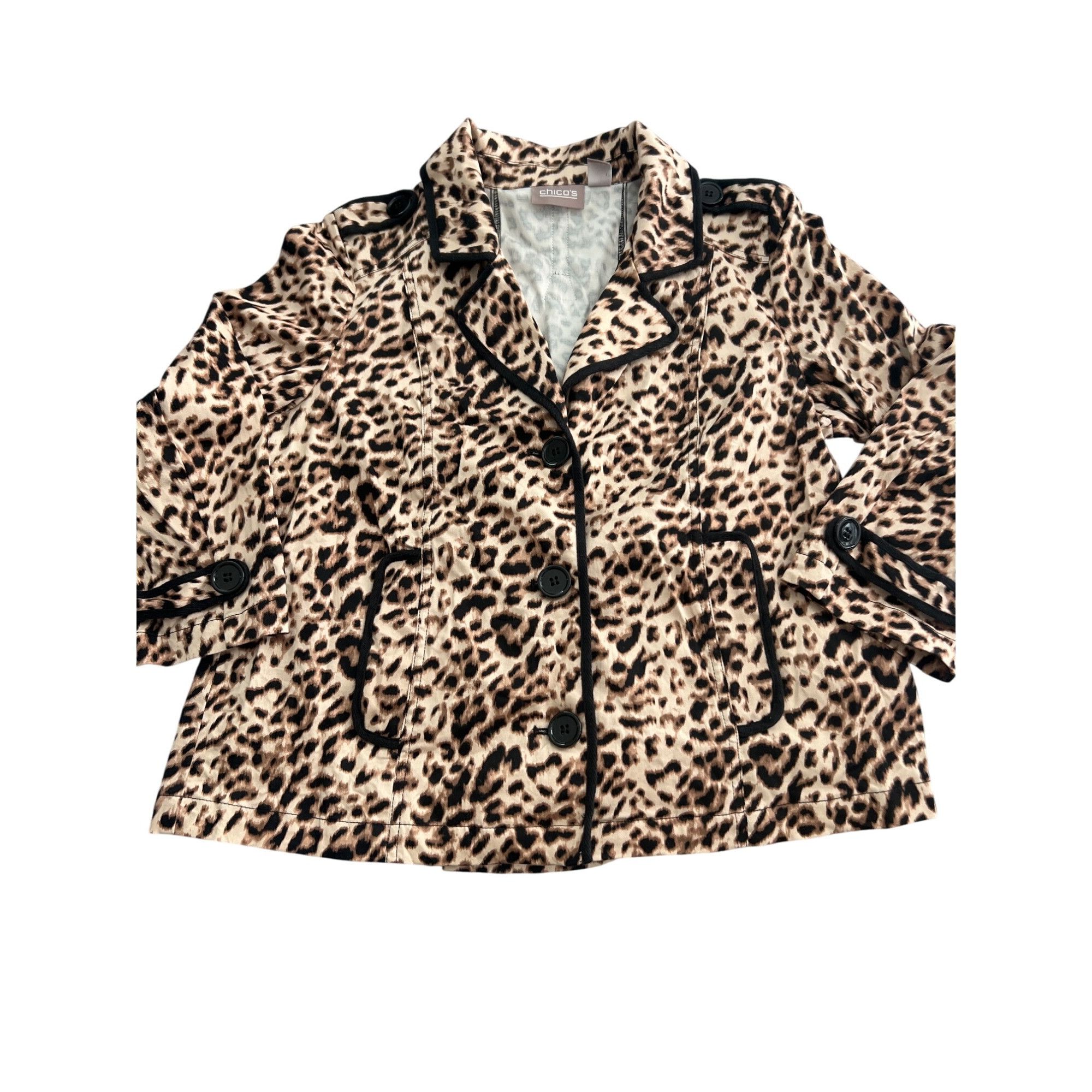 Chicos Chicos Leopard Print Blazer Jacket Womens Tailored 3/4 Sleev Size M / US 6-8 / IT 42-44 - 1 Thumbnail
