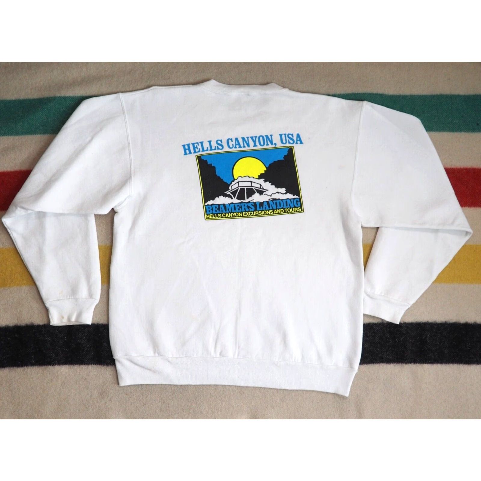 Vintage VINTAGE Oneita HELLS CANYON Idaho Boat River White USA Pullover Sweatshirt L Shirt Unisex Adults 90s Graphic Print Heavyweight content? Size US L / EU 52-54 / 3 - 2 Thumbnail
