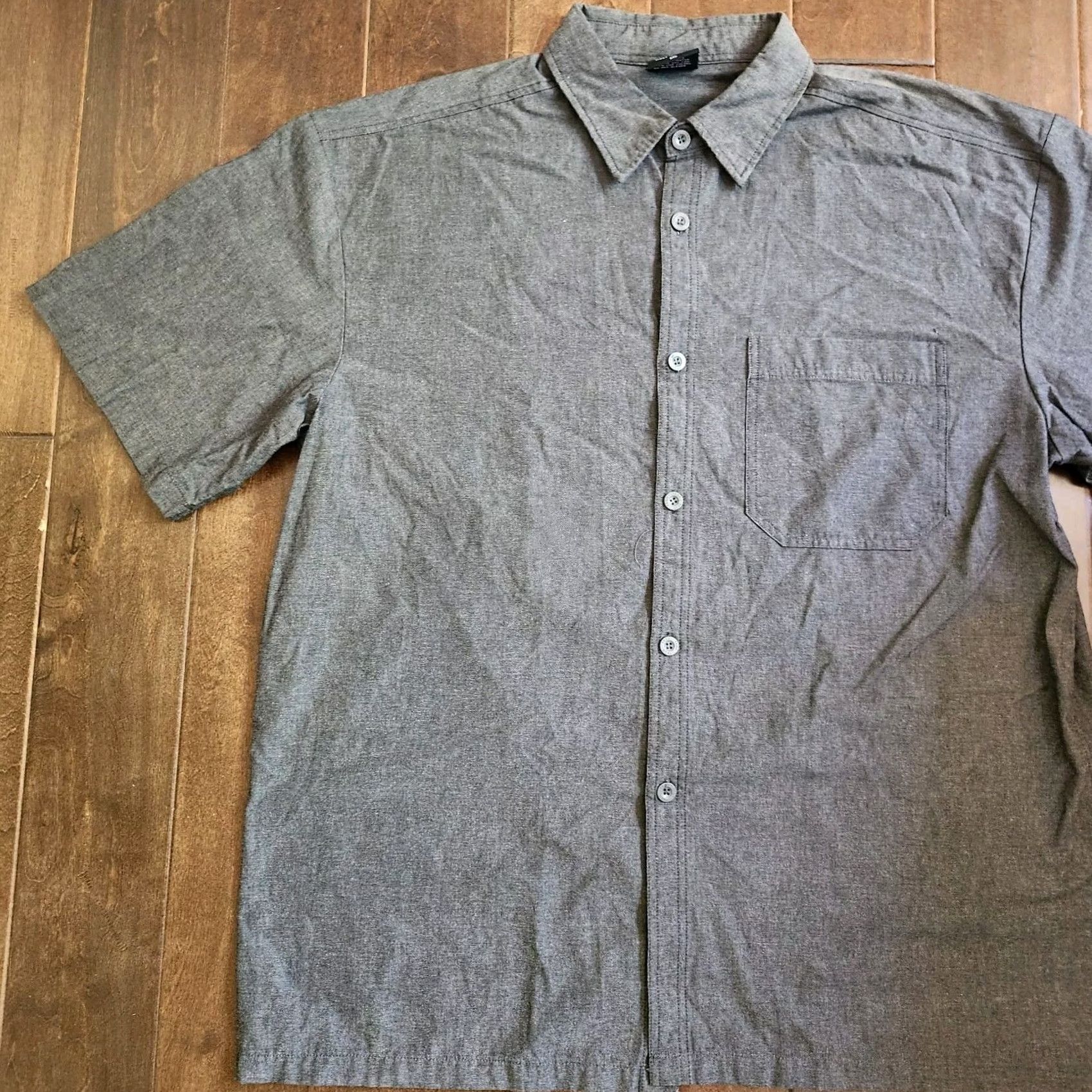 Vintage Yago Shirt Button-Up Pocket Short Sleeve Gray 2XL Mens Regular Classic Solid Polyester Cotton Size US XXL / EU 58 / 5 - 3 Thumbnail