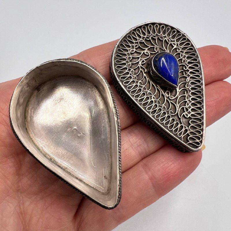 Vintage Antique 925 Silver Filigree Pill Box Lapis Lazuli Vintage Size ONE SIZE - 4 Thumbnail