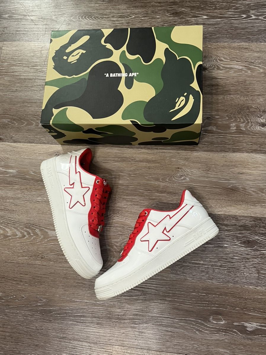 Bape Patent Leather M2 A Bathing Ape Bapesta Red/White With Box Size US 10 / EU 43 - 2 Thumbnail