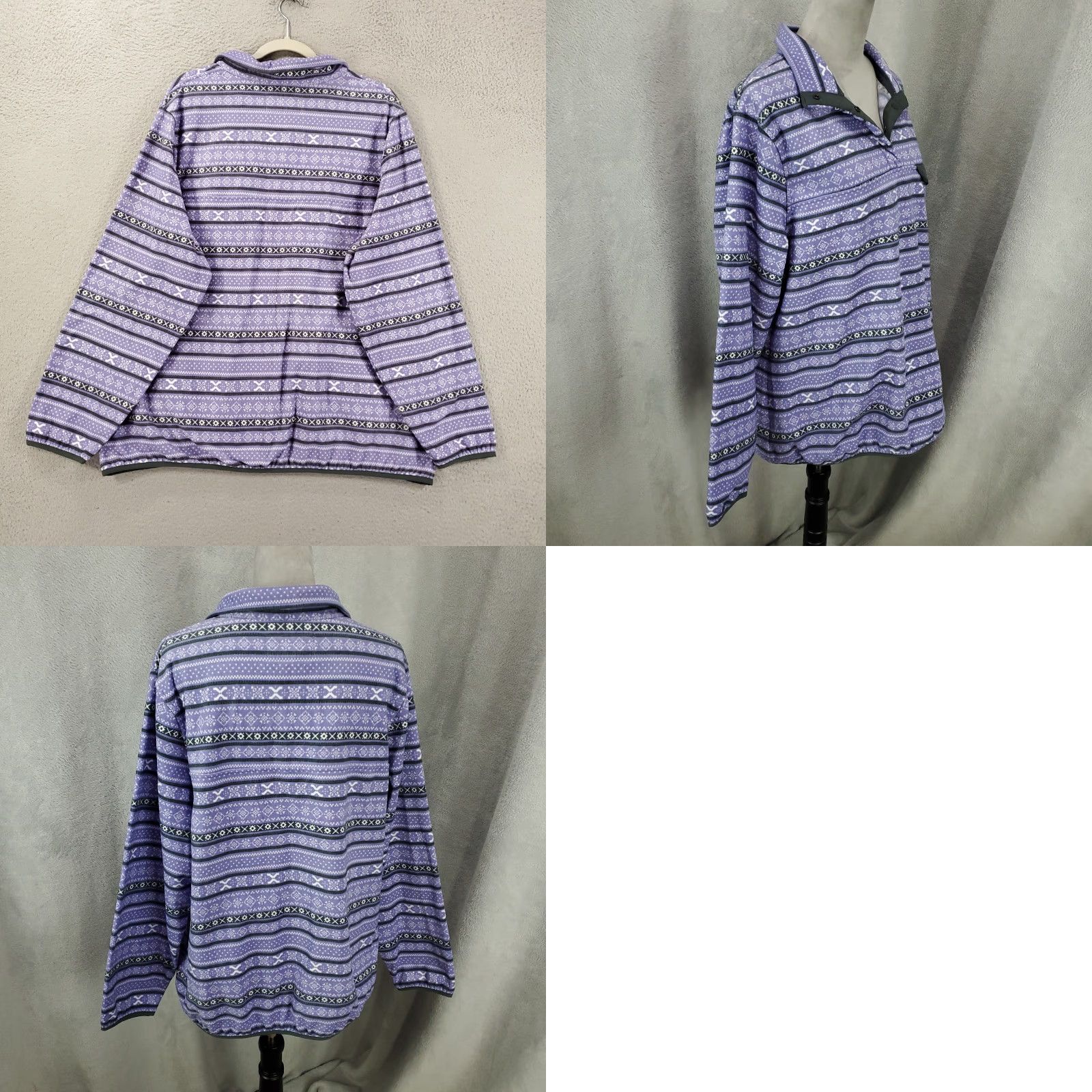 Vintage Womens JACHS Fleece Jacket 2XL Purple Geometric Stripe Cozy Snap Neck Casual Size XXL / US 16-18 / IT 52-54 - 8 Thumbnail