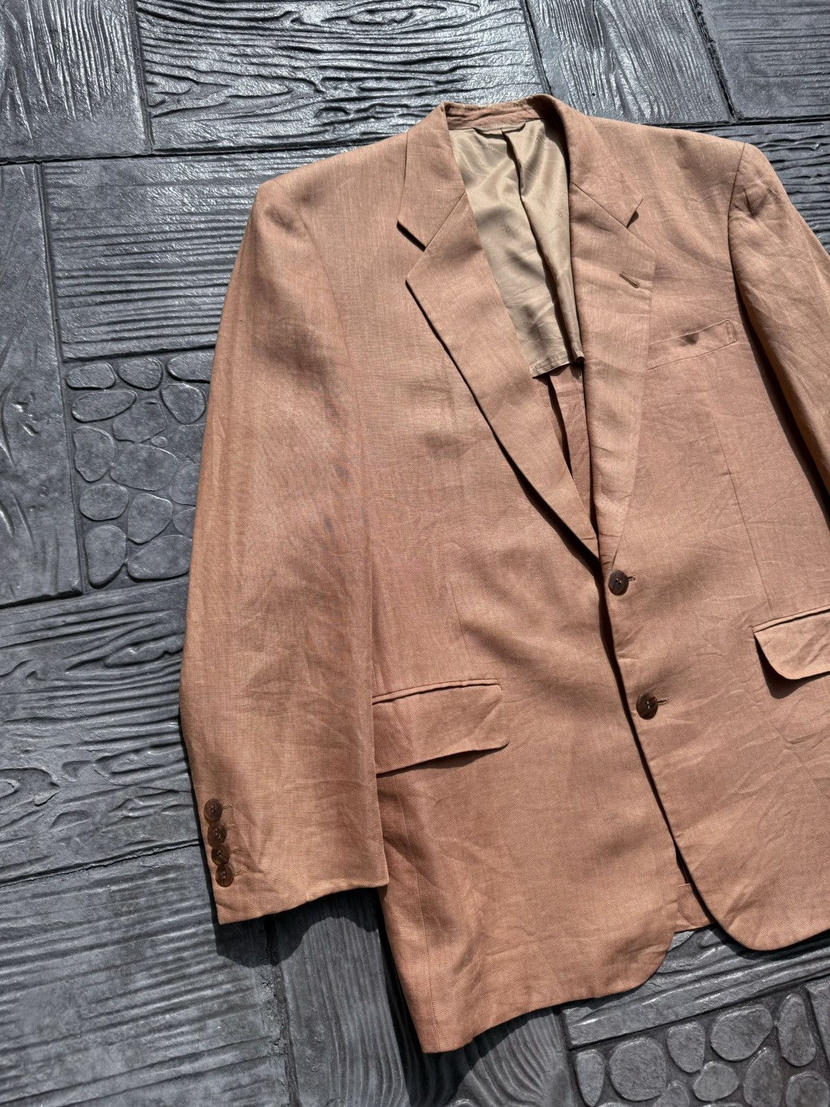 Christian Dior Monsieur 1980’s Christian Dior Monsieur Tailored Linen Peach Blazer Size 38R - 6 Thumbnail