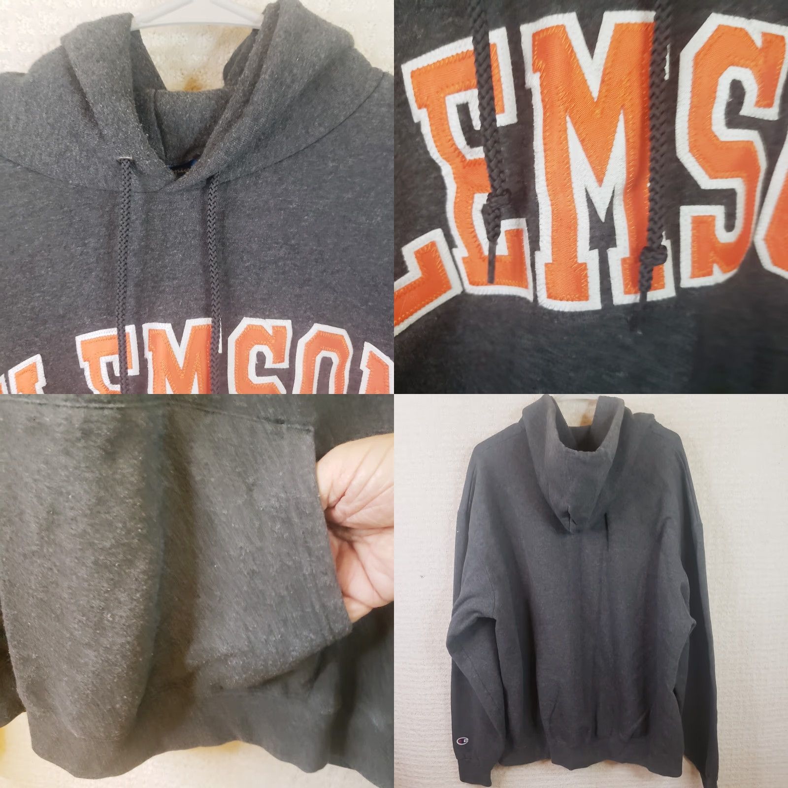 Champion Champion Clemson Tigers Embroidered Eco Fleece Hoodie Sweatshirt Mens XL Gray Size US XL / EU 56 / 4 - 8 Thumbnail